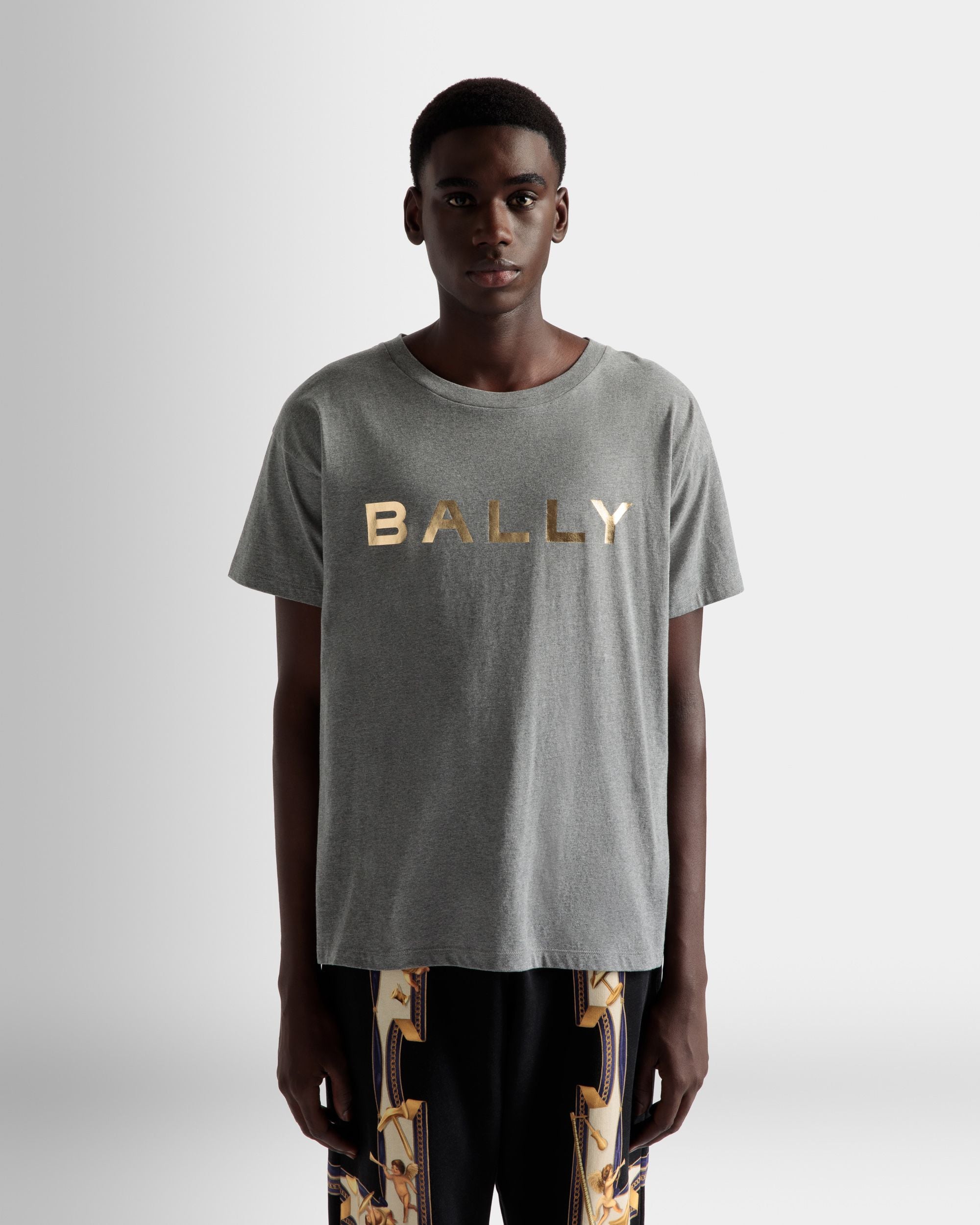 Camiseta Con Logotipo De Algodón En Gris Jaspeado - Hombre - Bally - 03