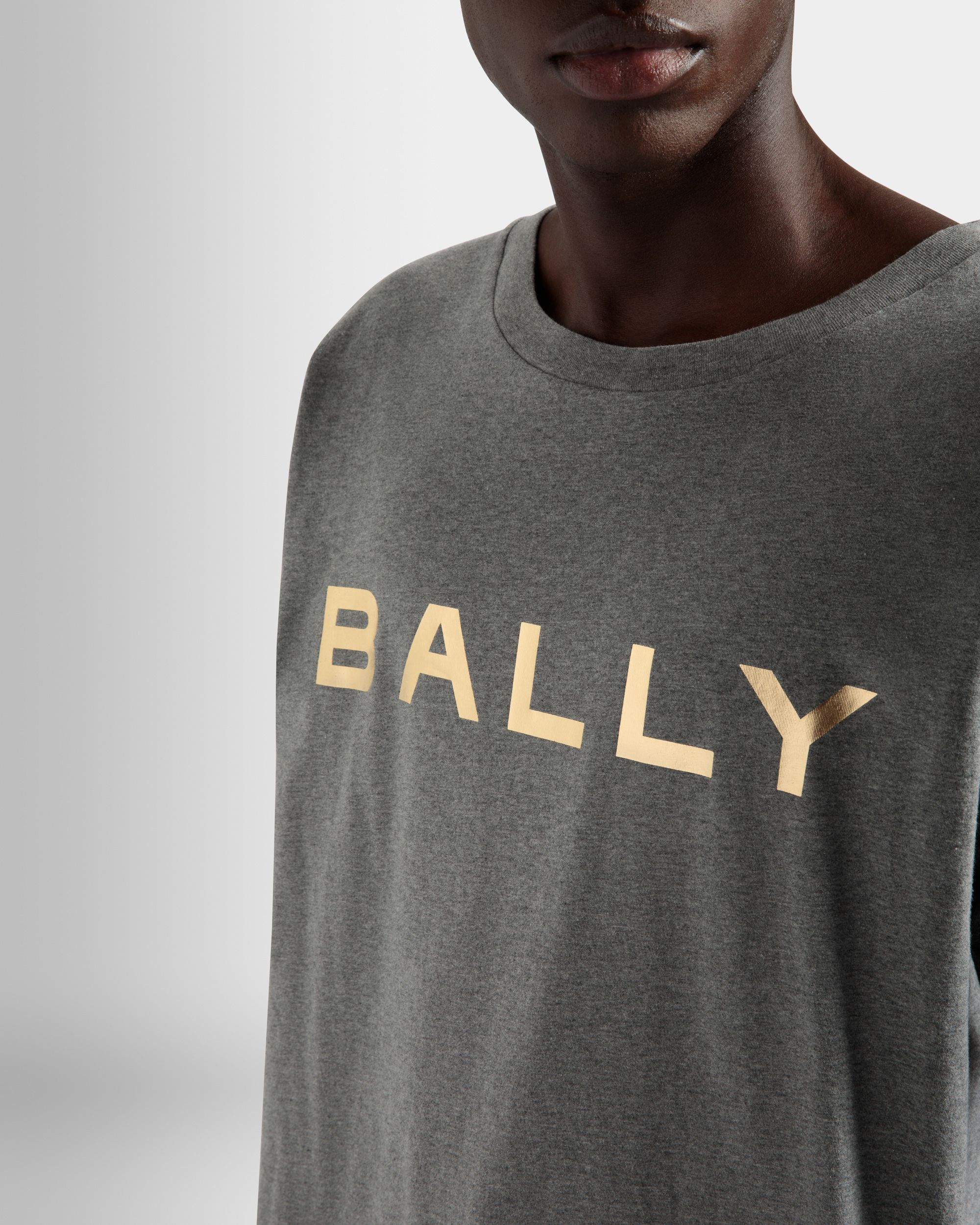 Camiseta Con Logotipo De Algodón En Gris Jaspeado - Hombre - Bally - 04