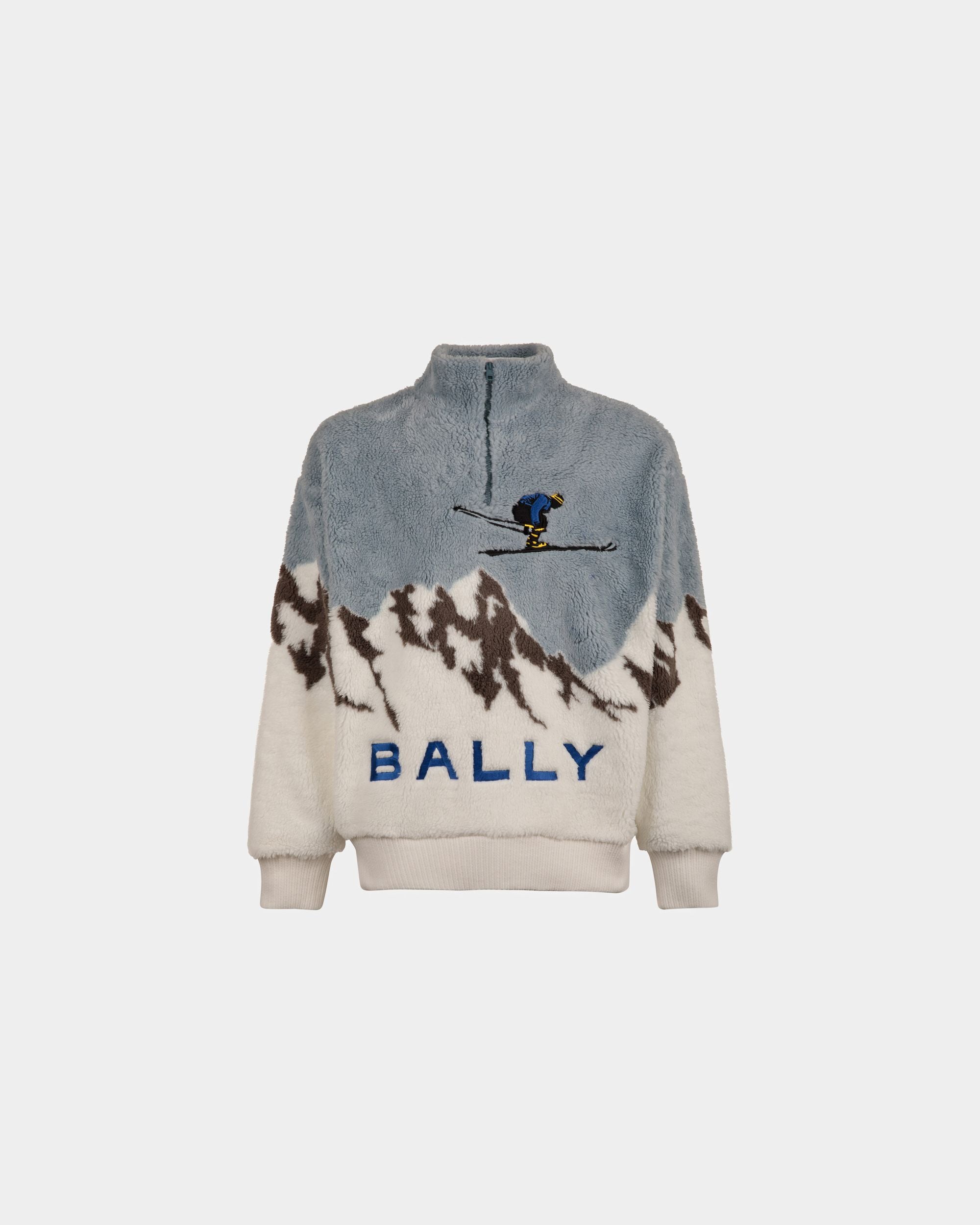Sweat-Shirt En Molleton Sherpa Bleu Clair Et Blanc - Homme - Bally - 01