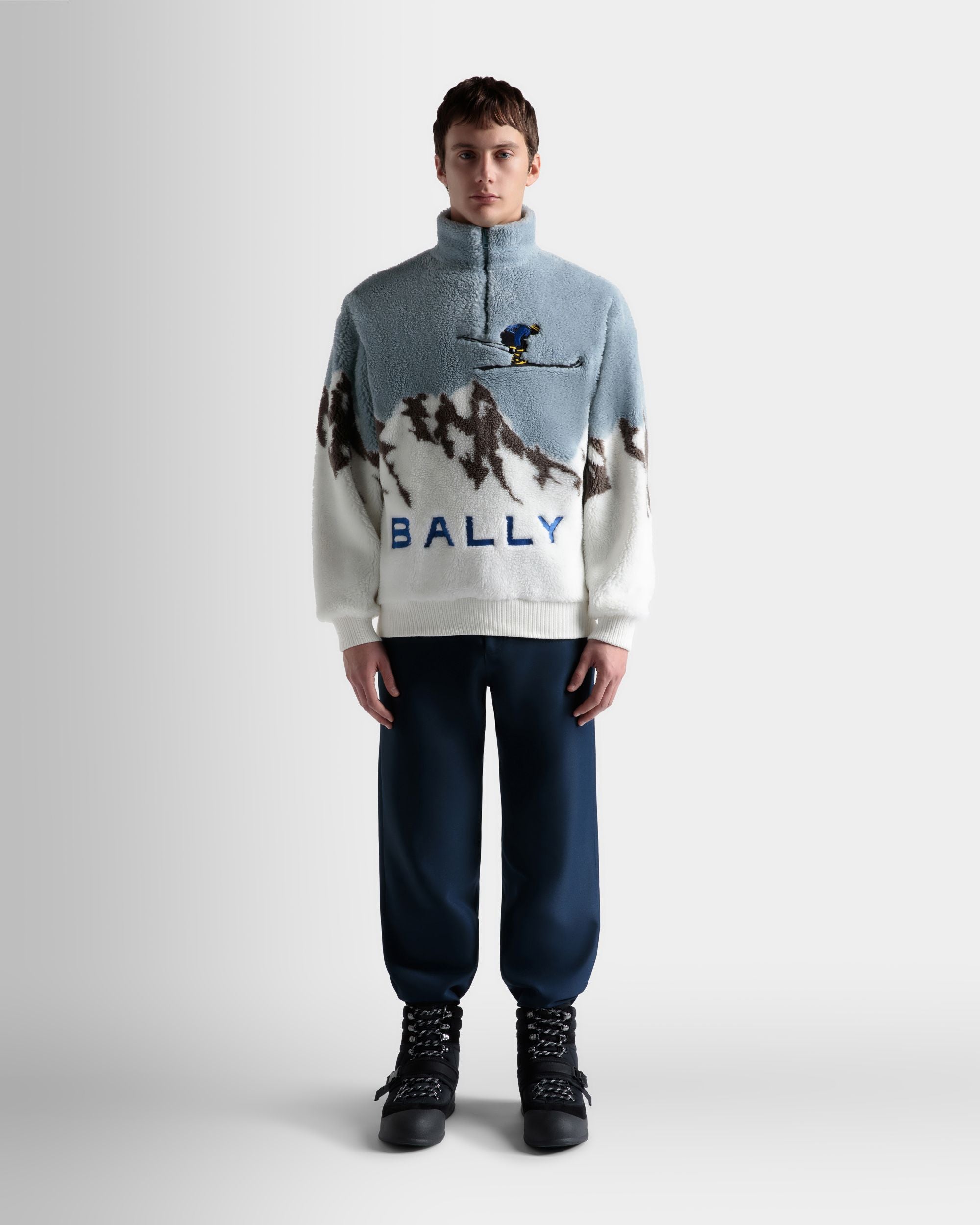 Sweat-Shirt En Molleton Sherpa Bleu Clair Et Blanc - Homme - Bally - 02