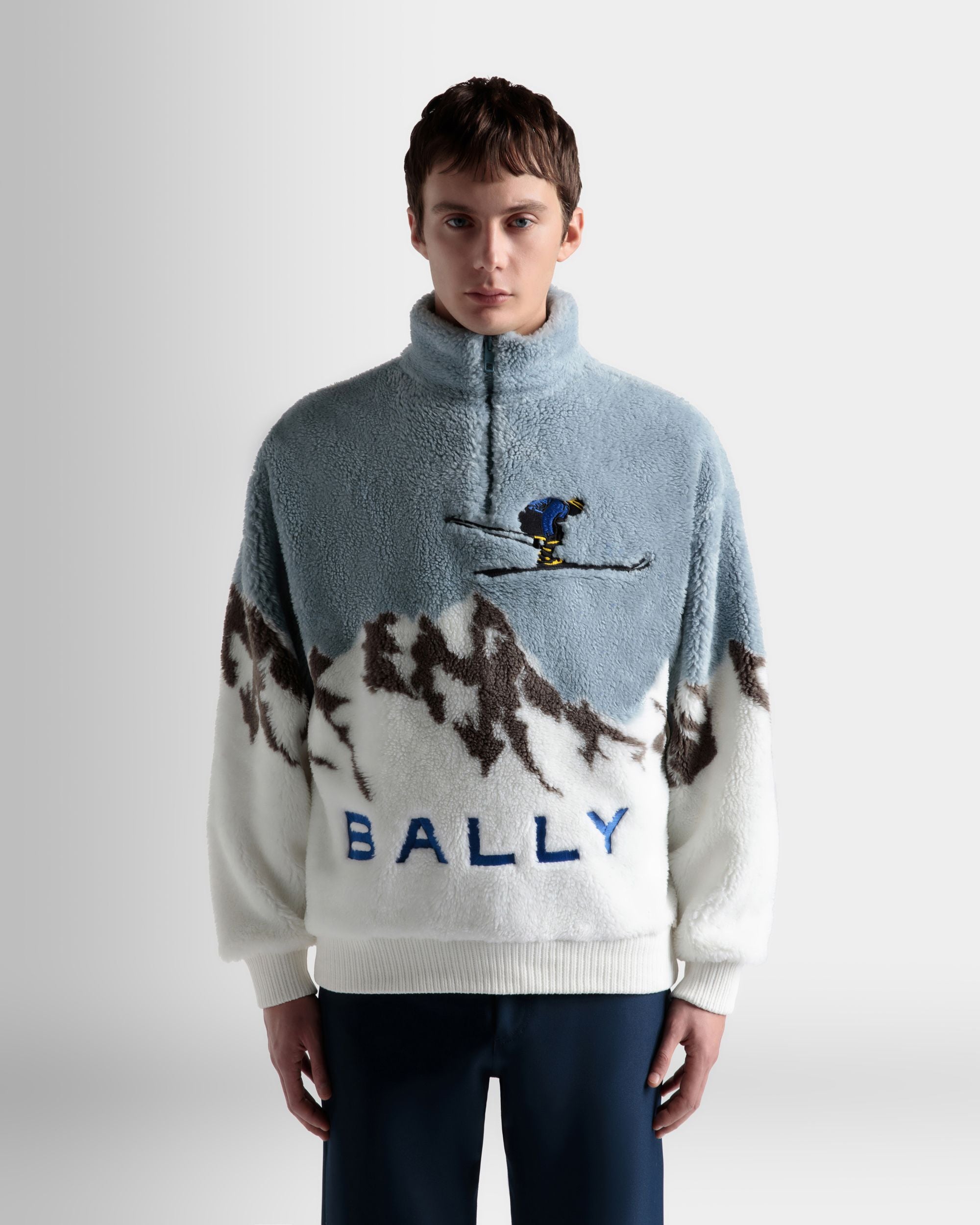 Sweat-Shirt En Molleton Sherpa Bleu Clair Et Blanc - Homme - Bally - 03