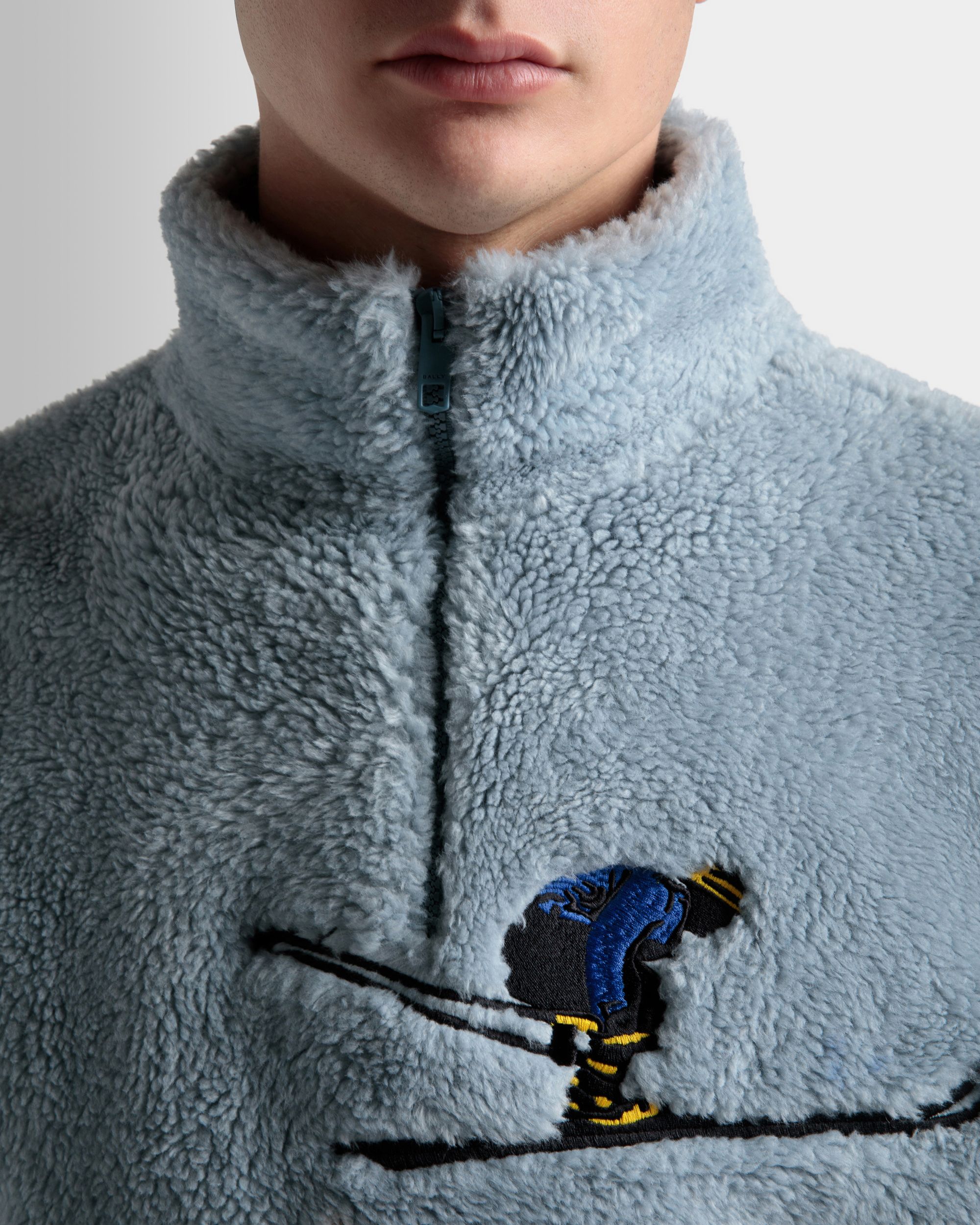 Sweat-Shirt En Molleton Sherpa Bleu Clair Et Blanc - Homme - Bally - 04