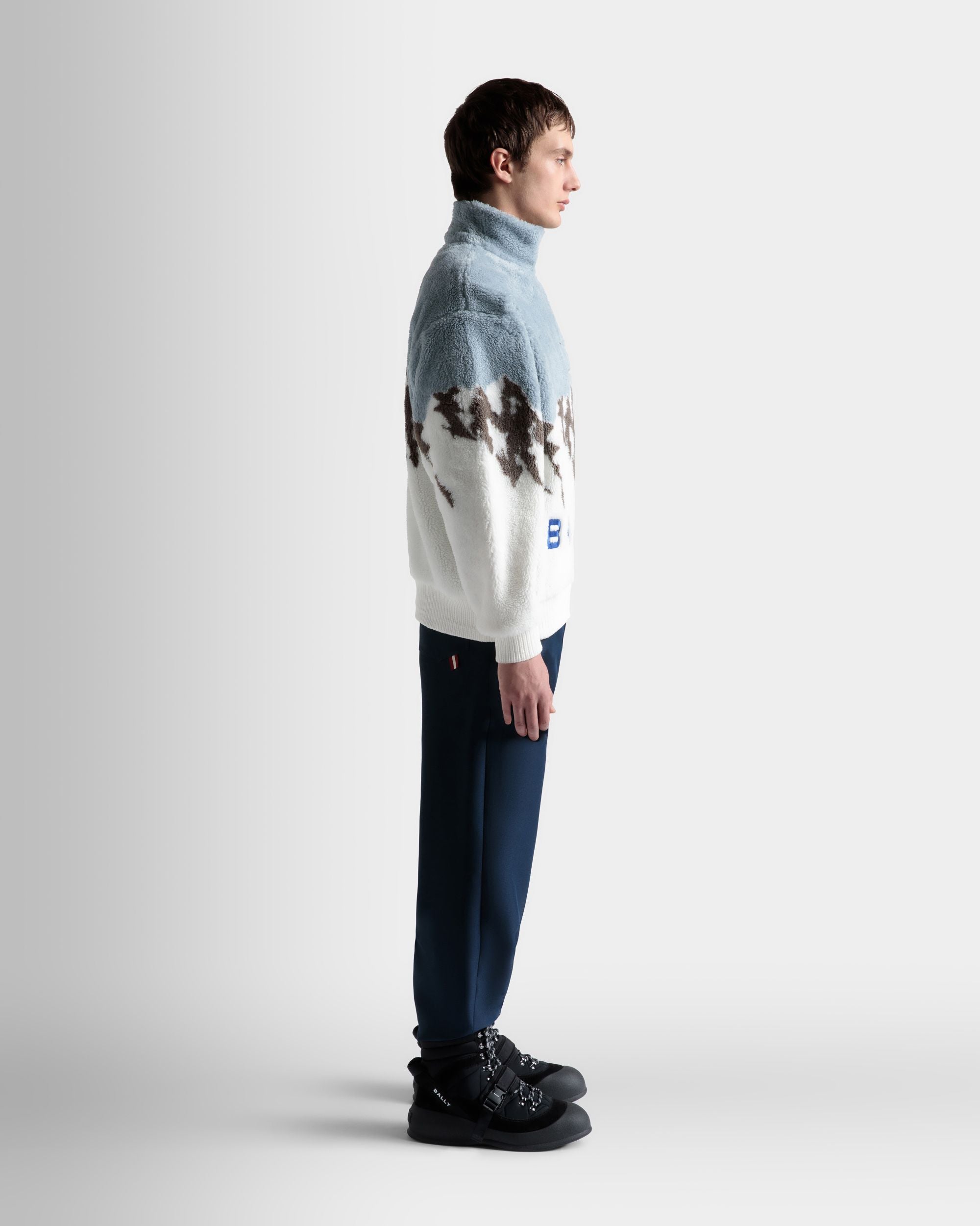 Sweat-Shirt En Molleton Sherpa Bleu Clair Et Blanc - Homme - Bally - 05