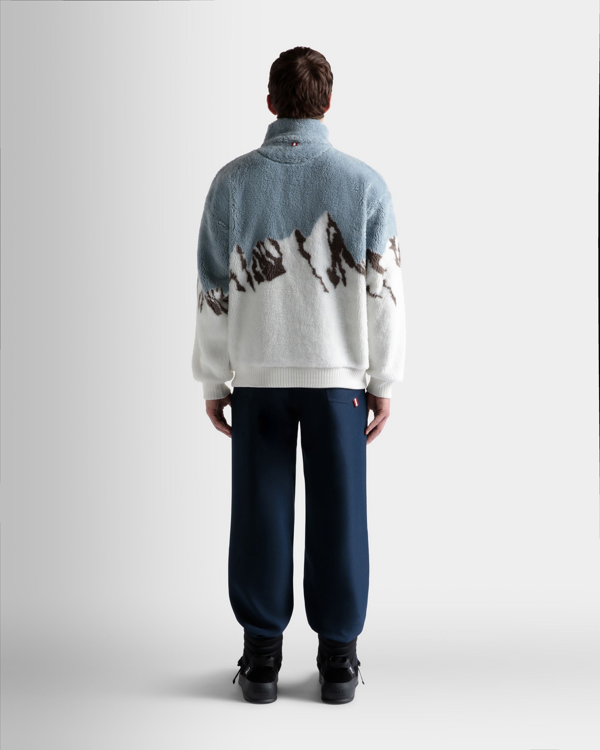 Sweat-Shirt En Molleton Sherpa Bleu Clair Et Blanc - Homme - Bally - 06
