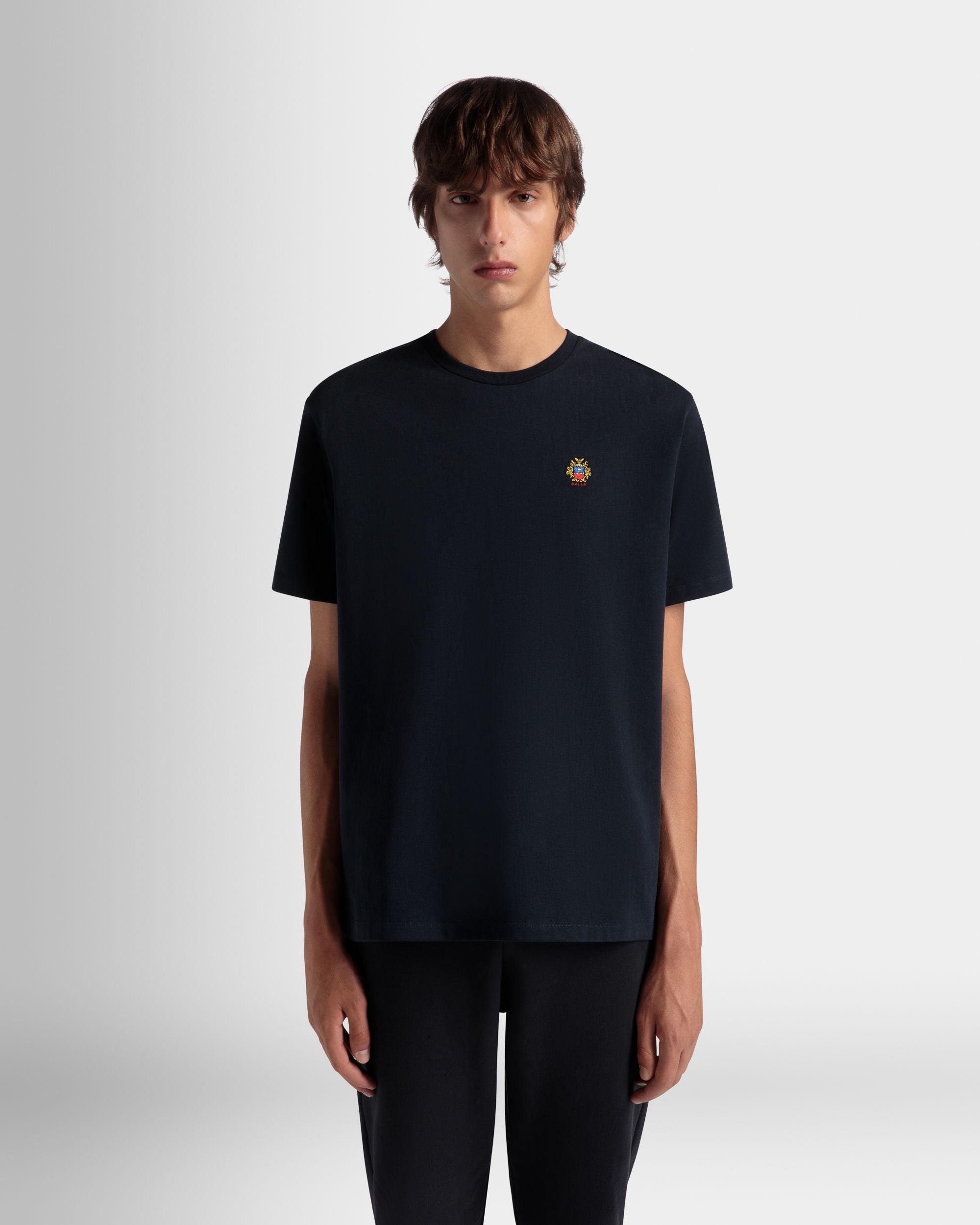 T-Shirt Avec Logo Bally Crest En Coton Navy Blue - Homme - Bally - 08