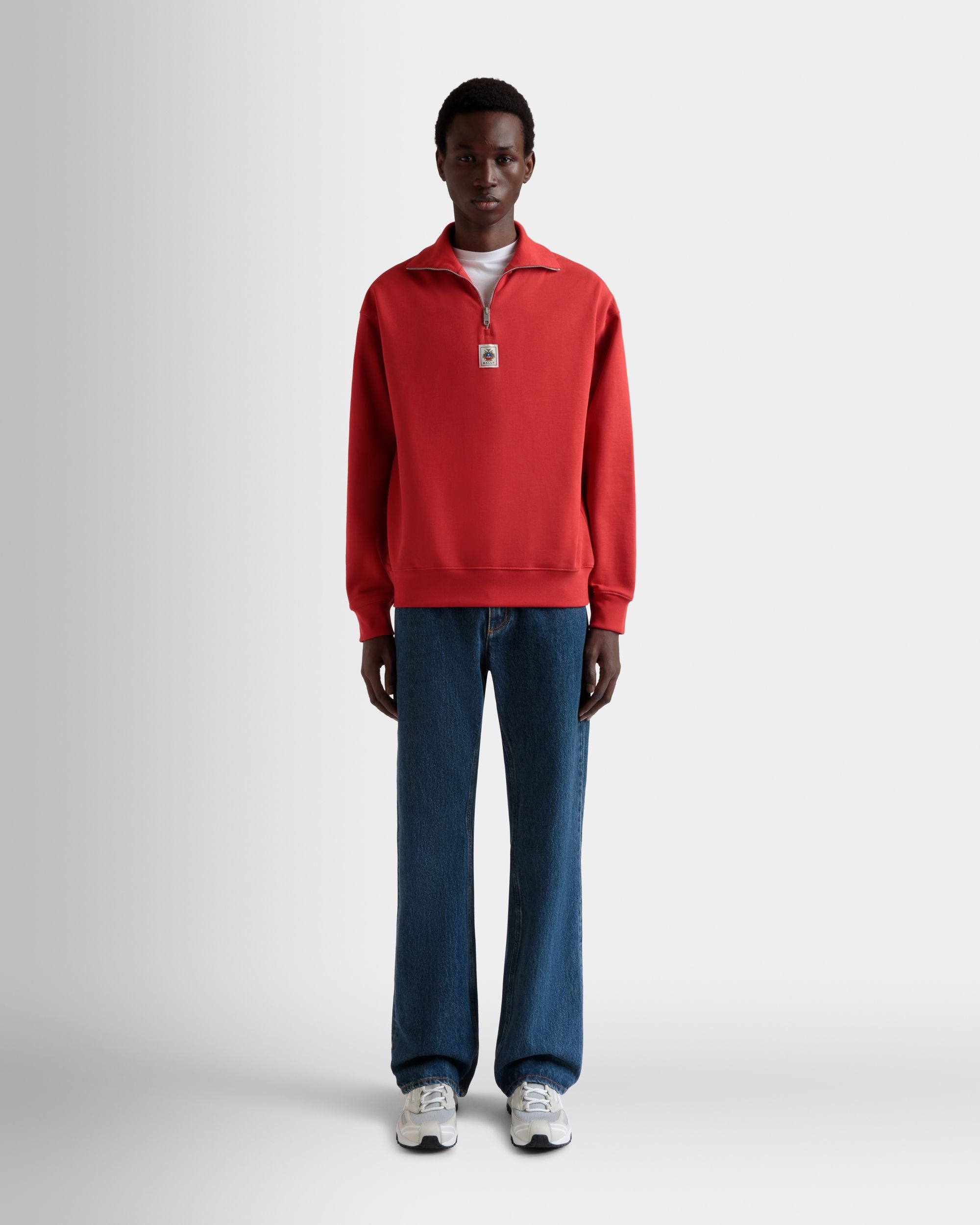 Half Zip Sweatshirt in Red Cotton - Men's - Bally - 02