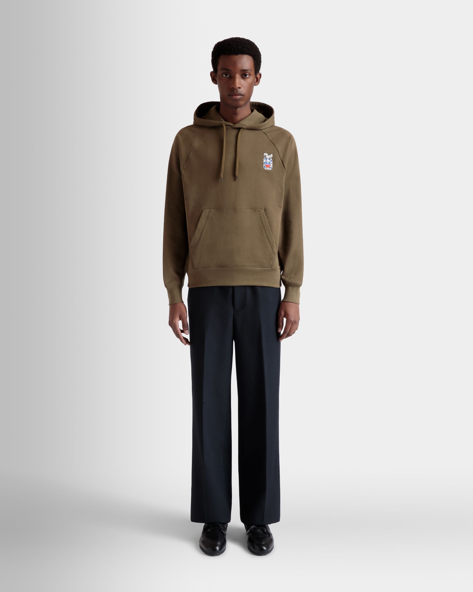 Hoodie With Bally Crest In Brown Cotton - Men's - Bally - 02