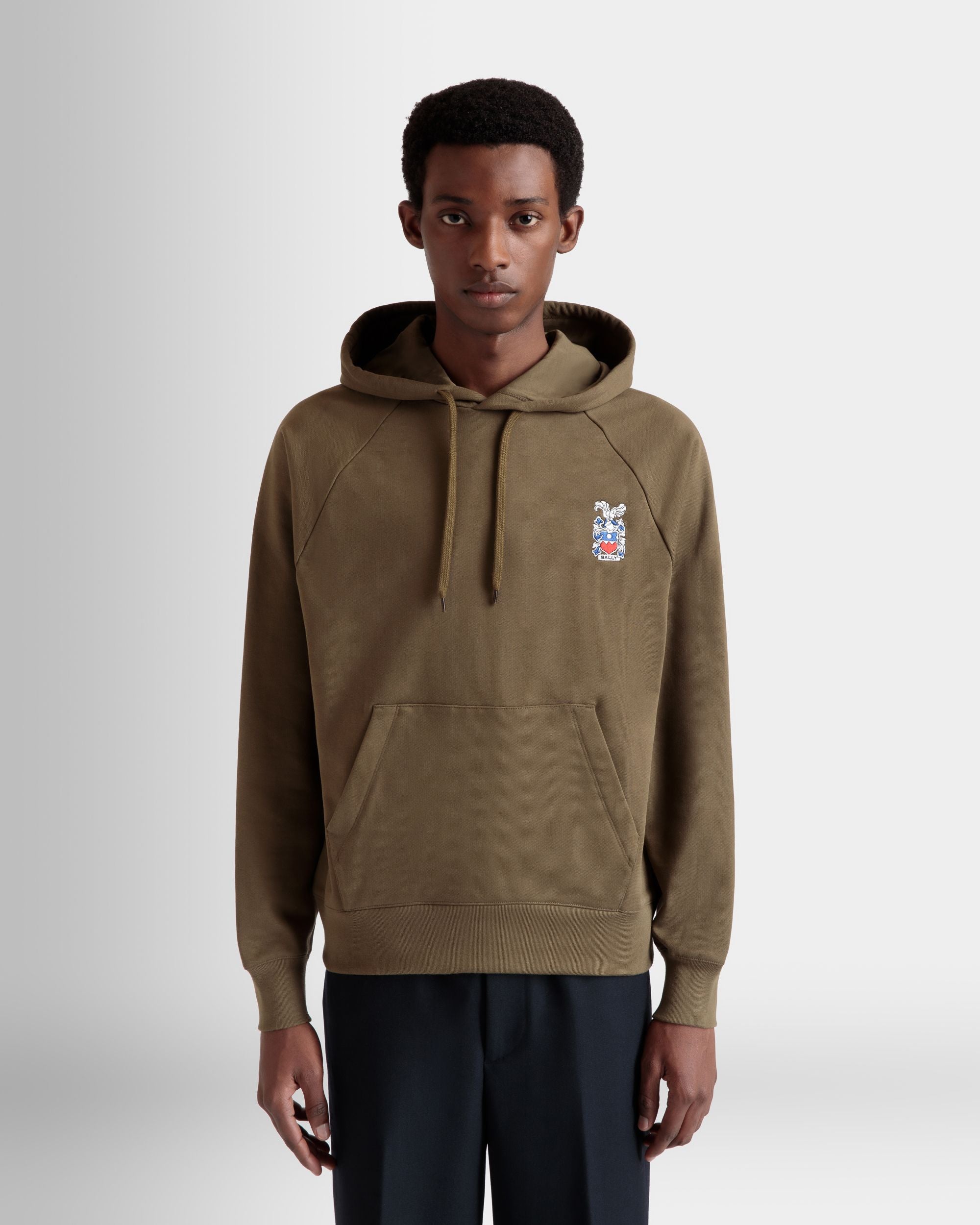 Hoodie With Bally Crest In Brown Cotton - Men's - Bally - 03