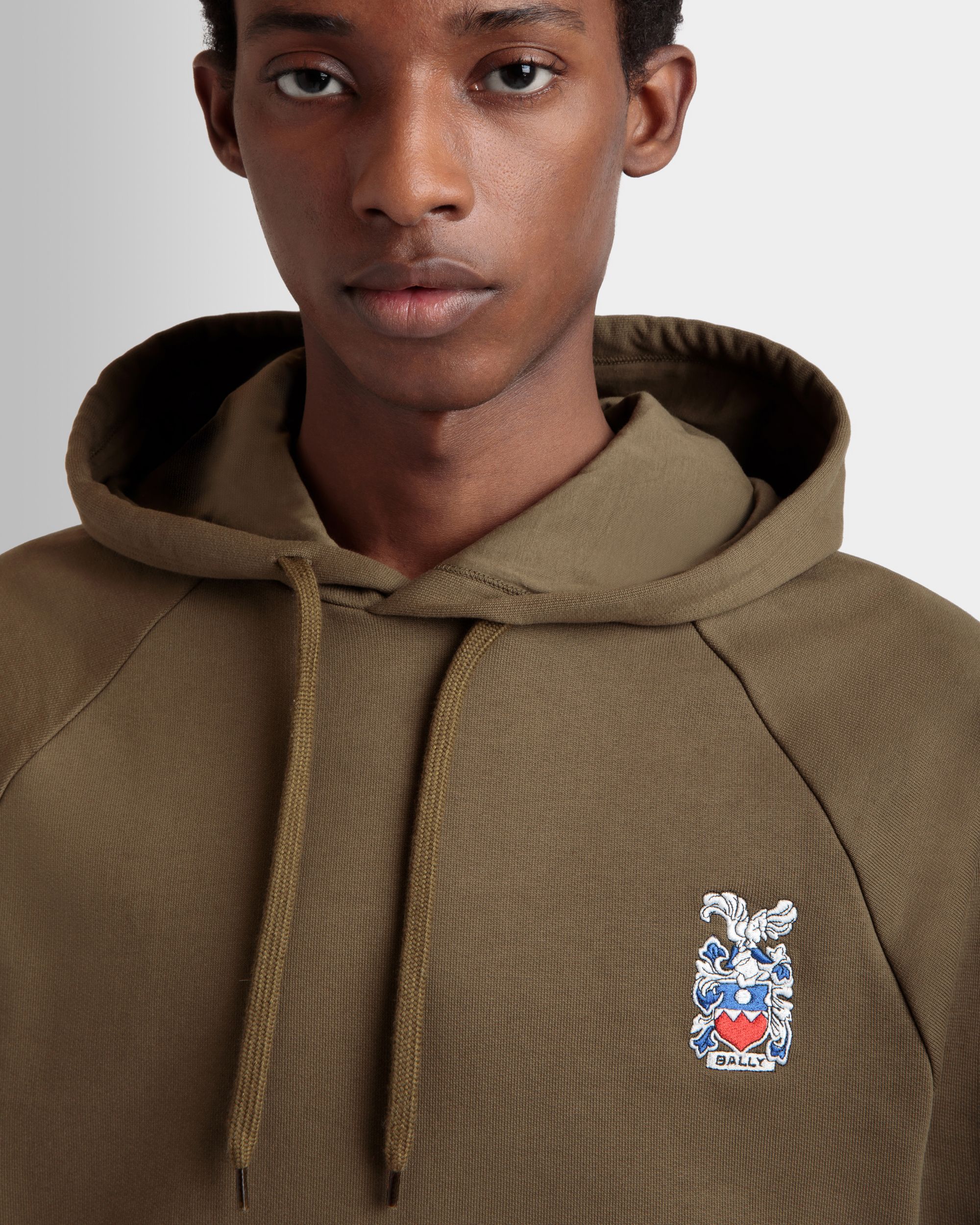Hoodie With Bally Crest In Brown Cotton - Men's - Bally - 04