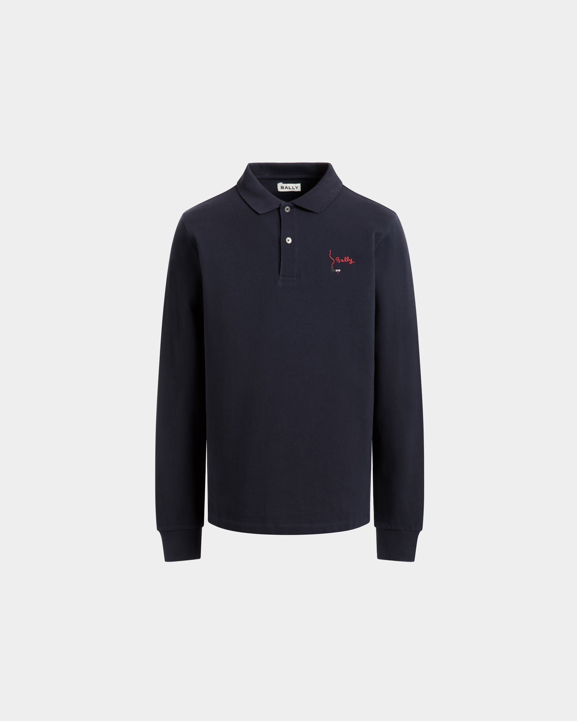 Polo À Manches Longues Pour Homme En Coton Navy Blue - Homme - Bally - 01