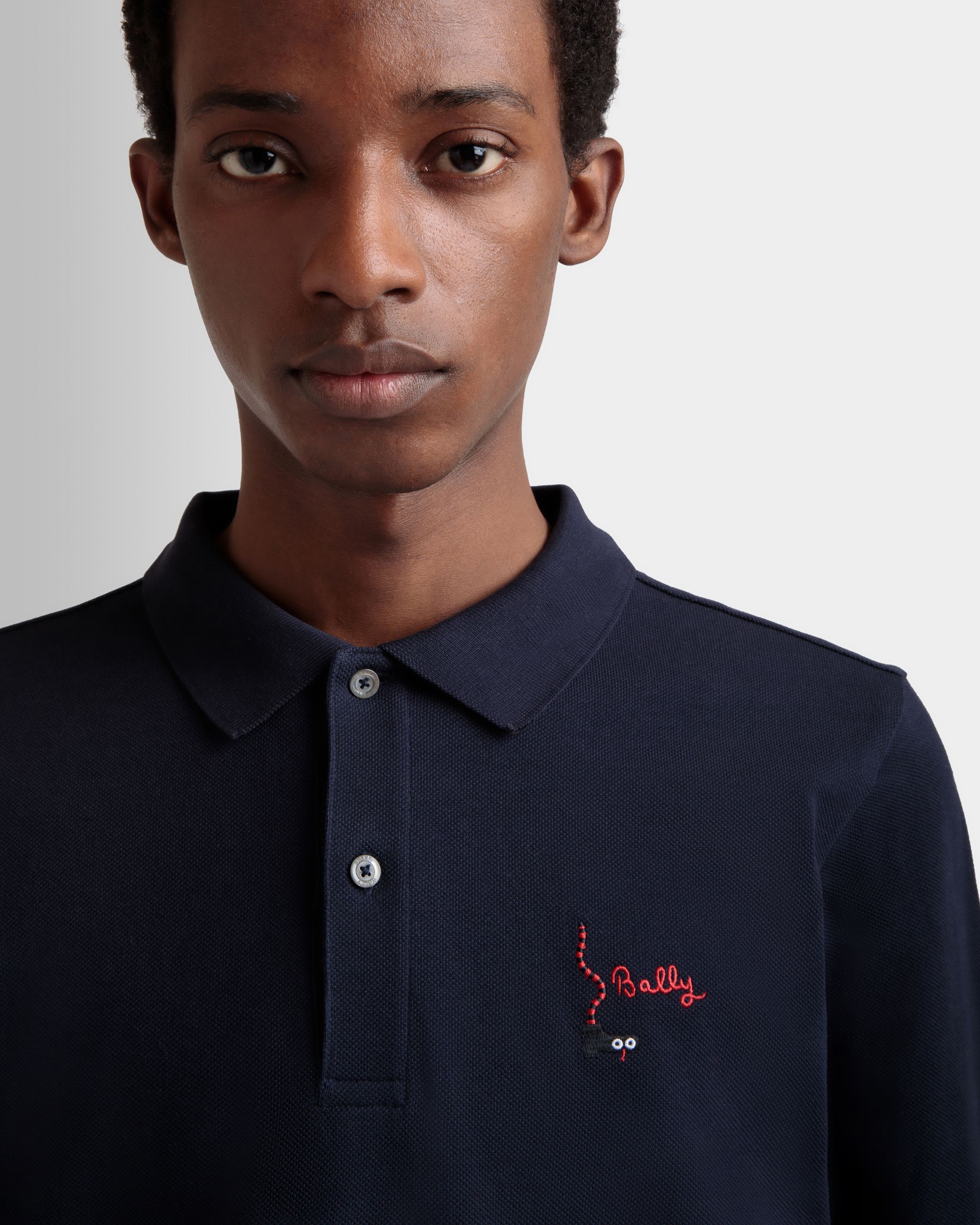 Polo À Manches Longues Pour Homme En Coton Navy Blue - Homme - Bally - 03