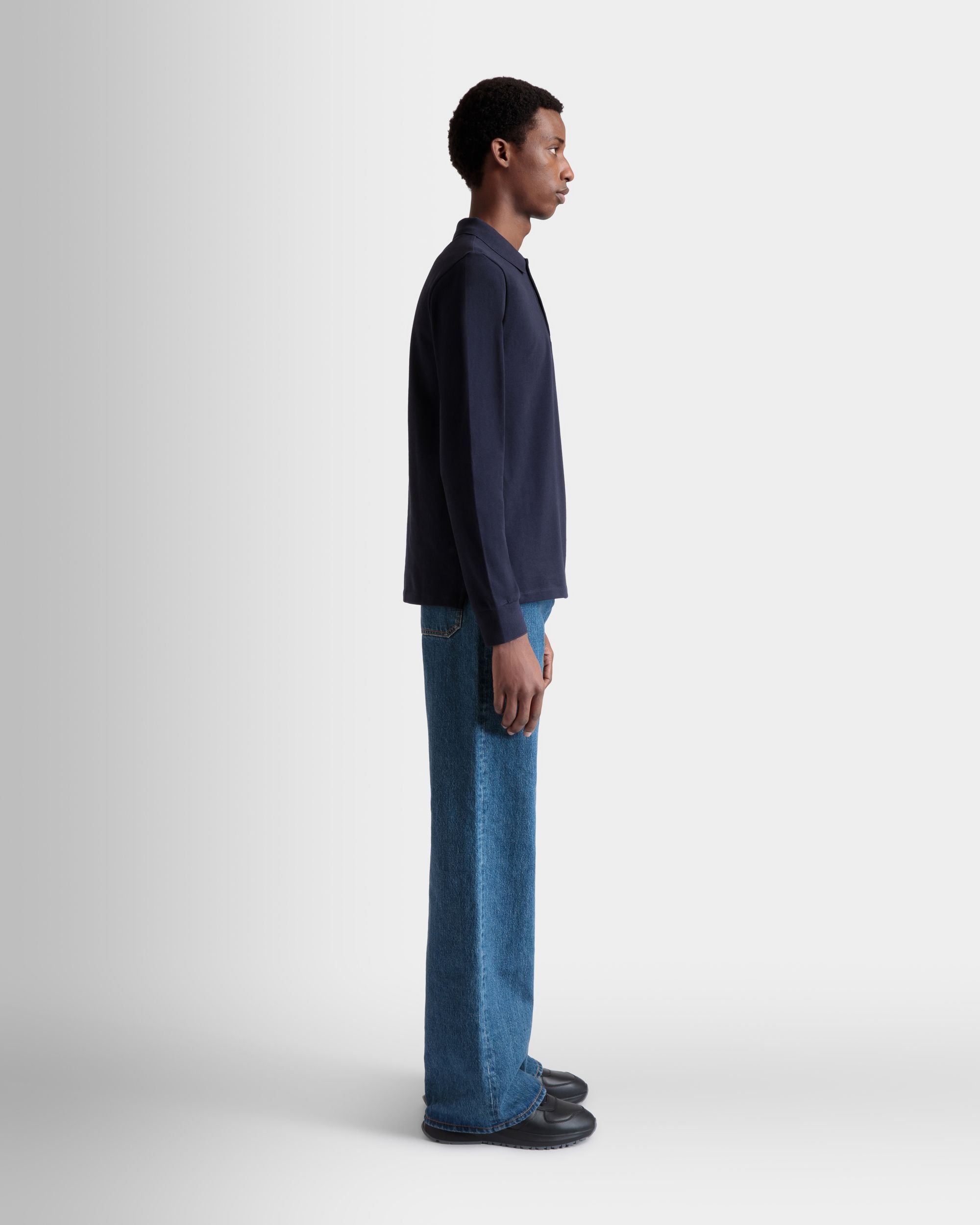 Polo À Manches Longues Pour Homme En Coton Navy Blue - Homme - Bally - 05