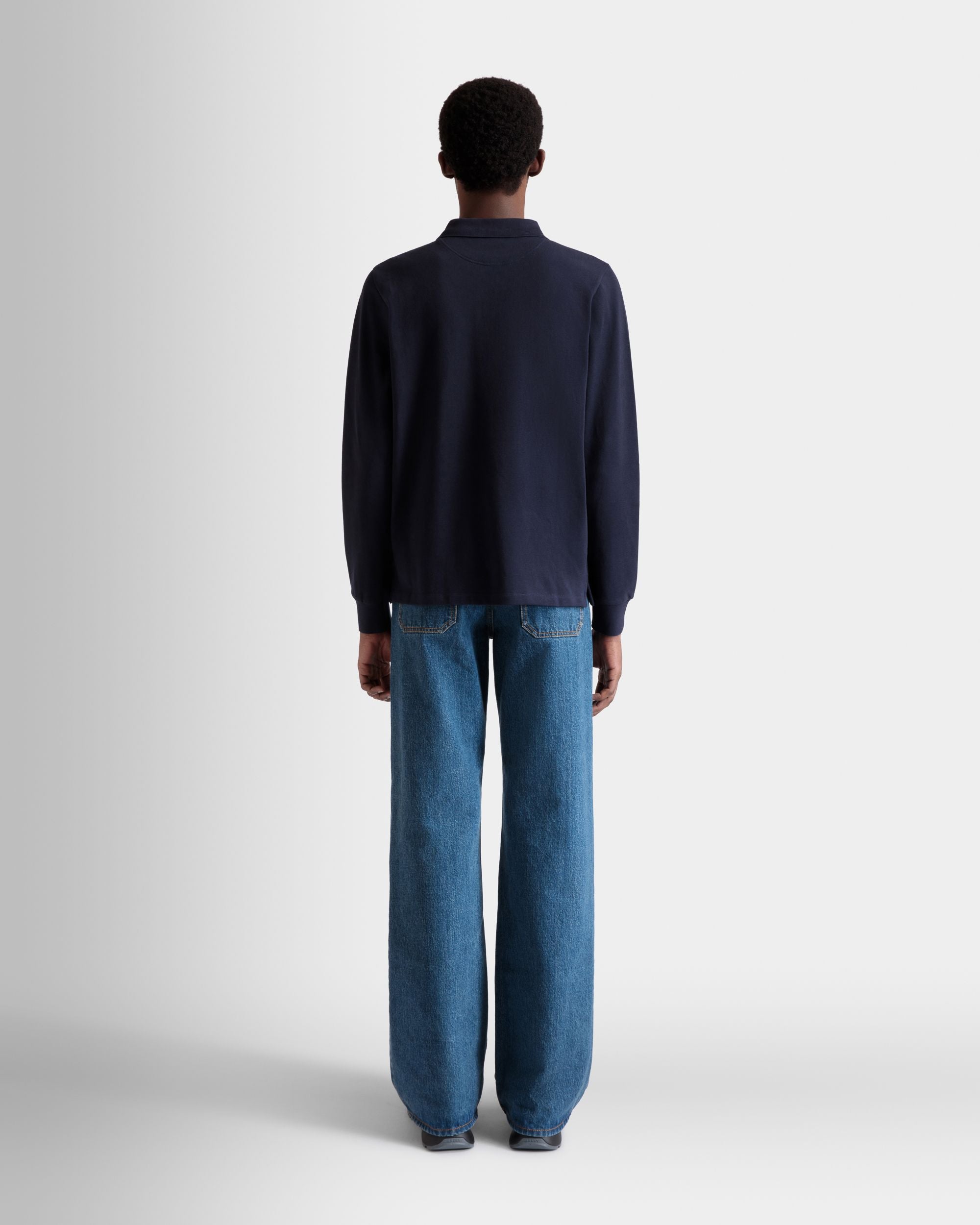 Polo À Manches Longues Pour Homme En Coton Navy Blue - Homme - Bally - 06
