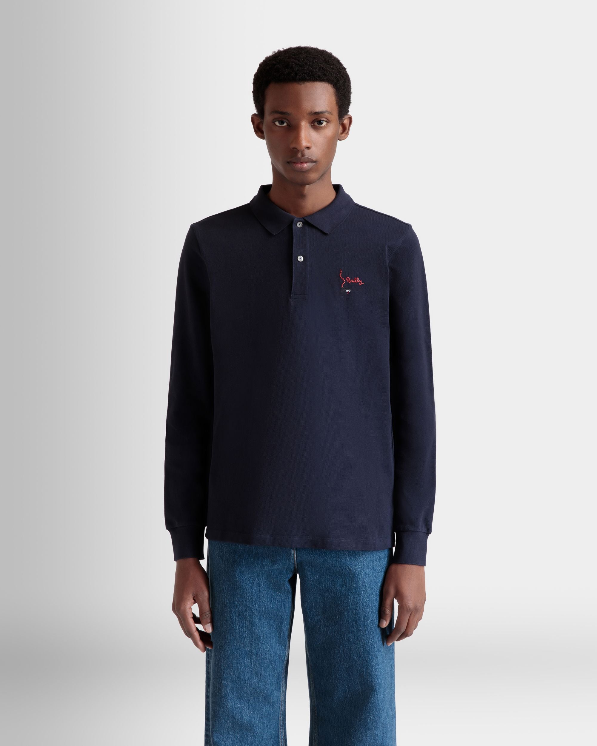 Polo À Manches Longues Pour Homme En Coton Navy Blue - Homme - Bally - 08