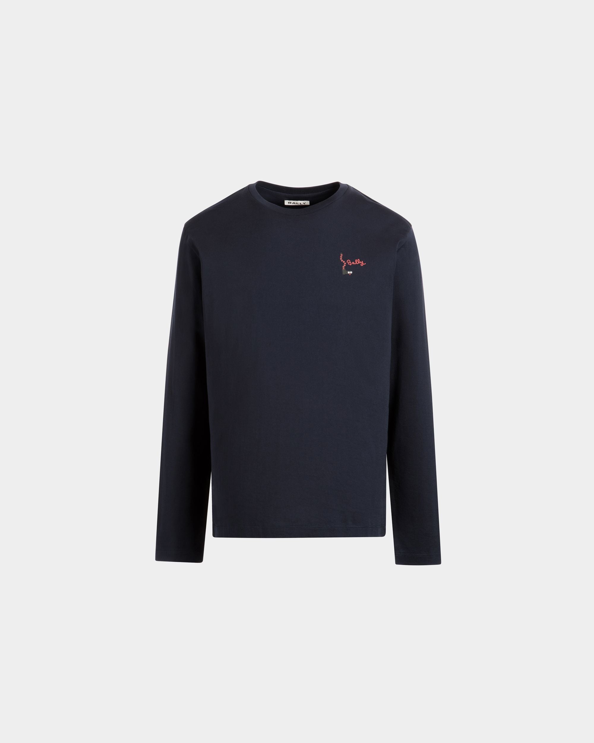 T-Shirt À Manches Longues En Coton Navy Blue - Homme - Bally - 01