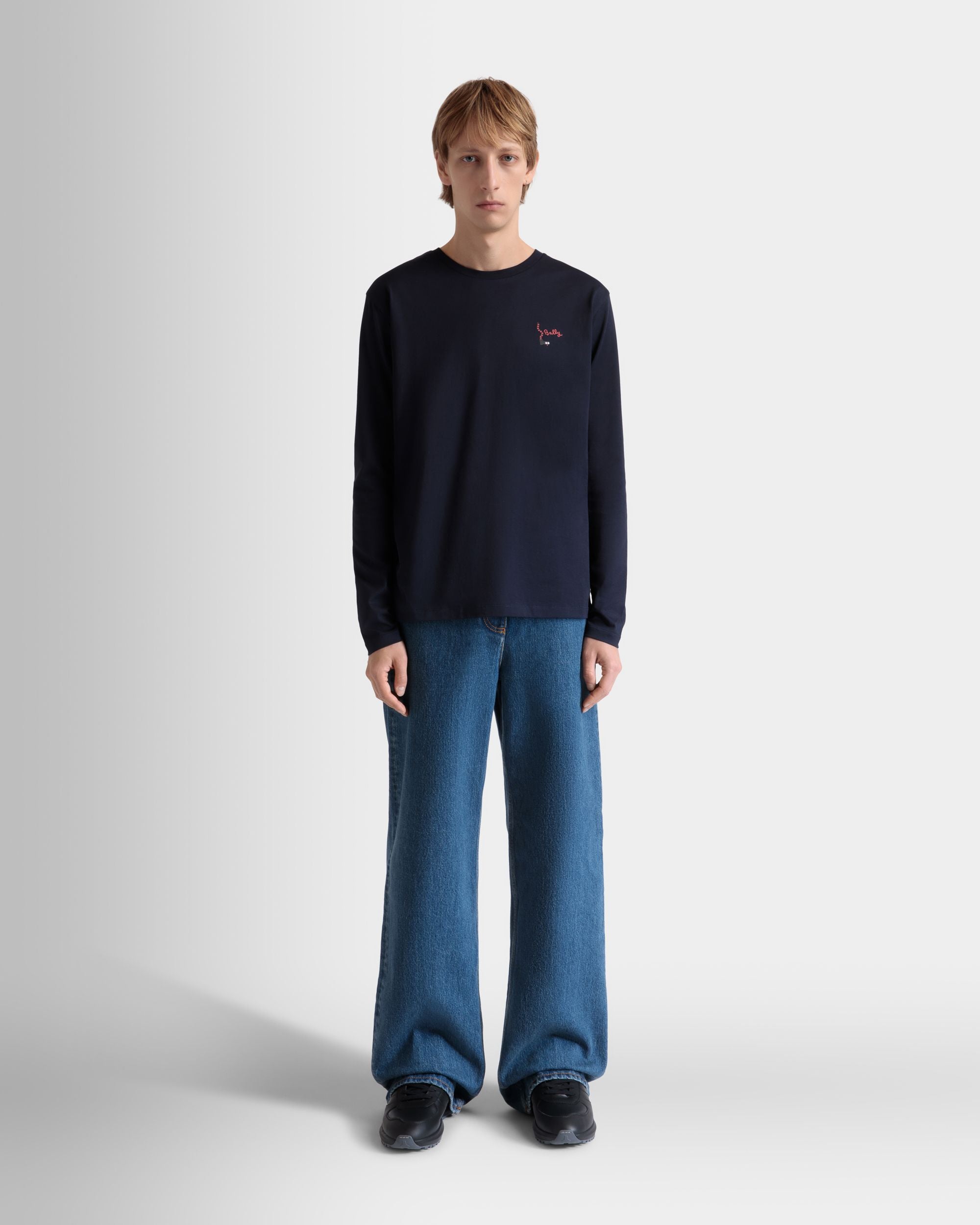 T-Shirt À Manches Longues En Coton Navy Blue - Homme - Bally - 02