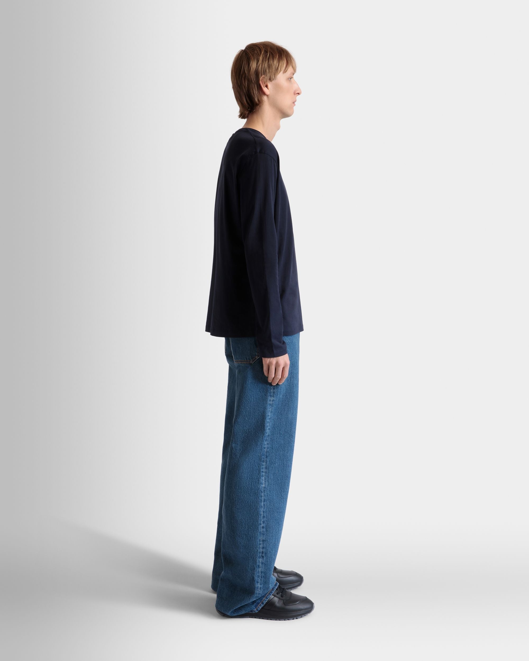 T-Shirt À Manches Longues En Coton Navy Blue - Homme - Bally - 05