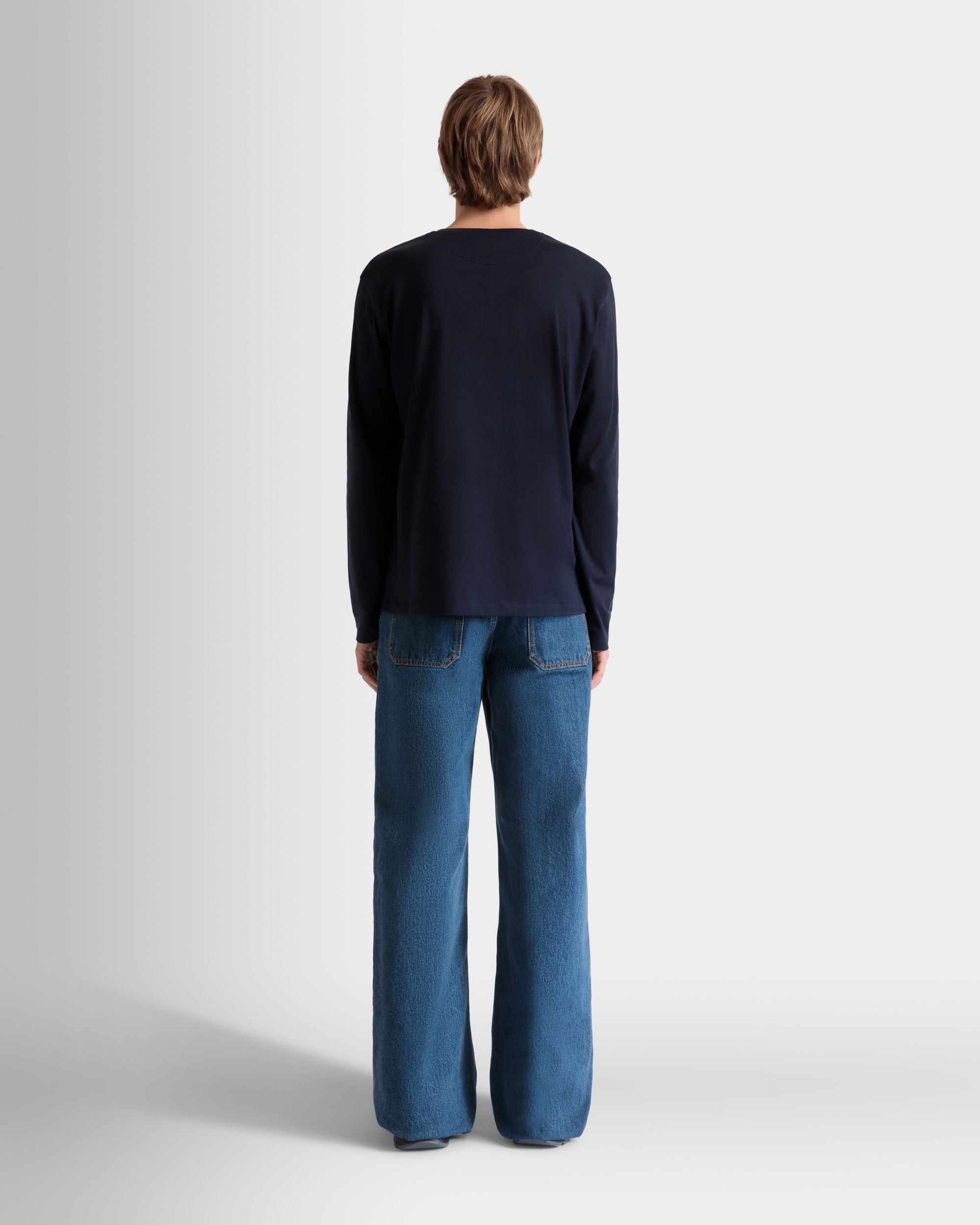 T-Shirt À Manches Longues En Coton Navy Blue - Homme - Bally - 06