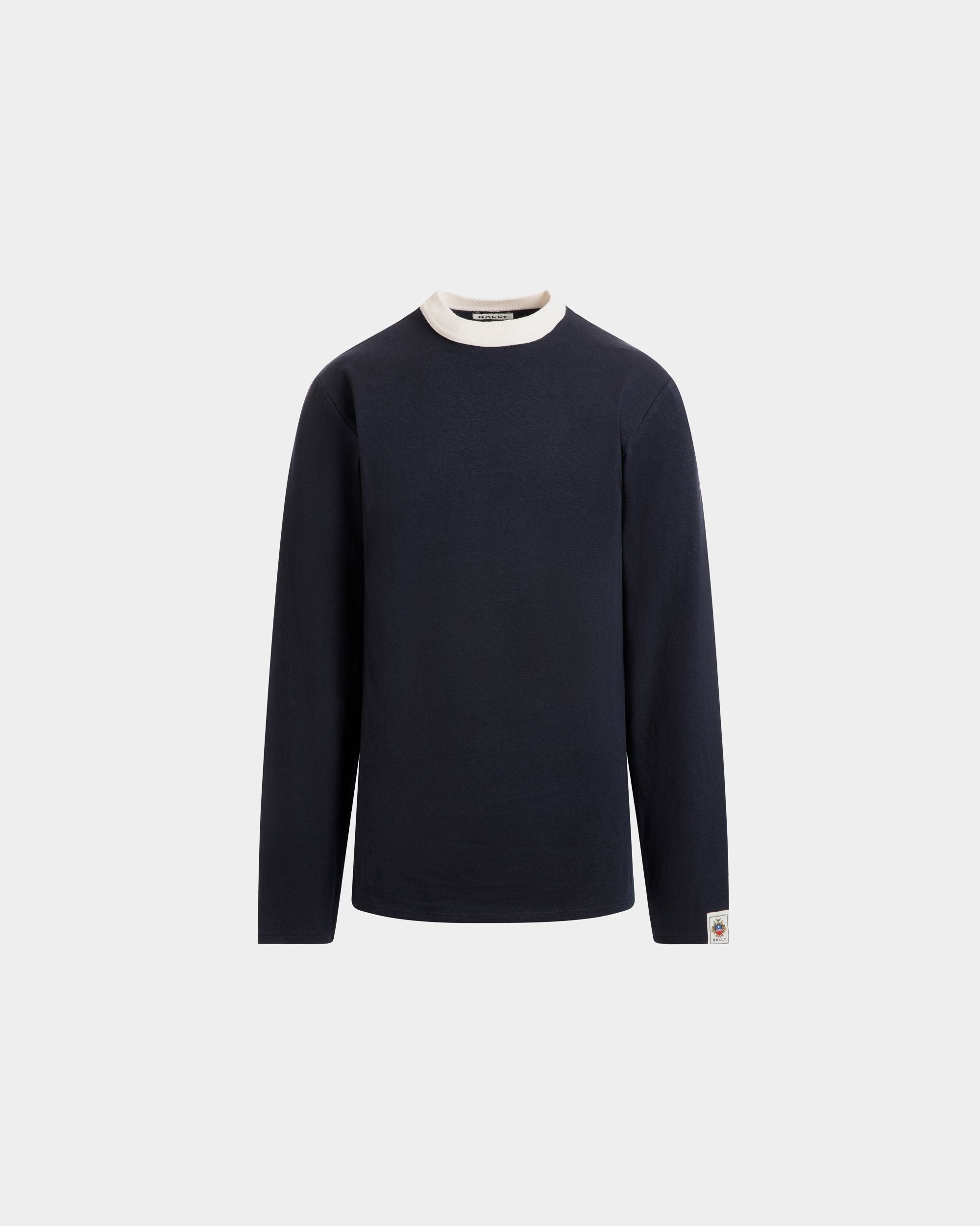 T-Shirt À Manches Longues En Coton Stretch Navy Blue - Homme - Bally - 01