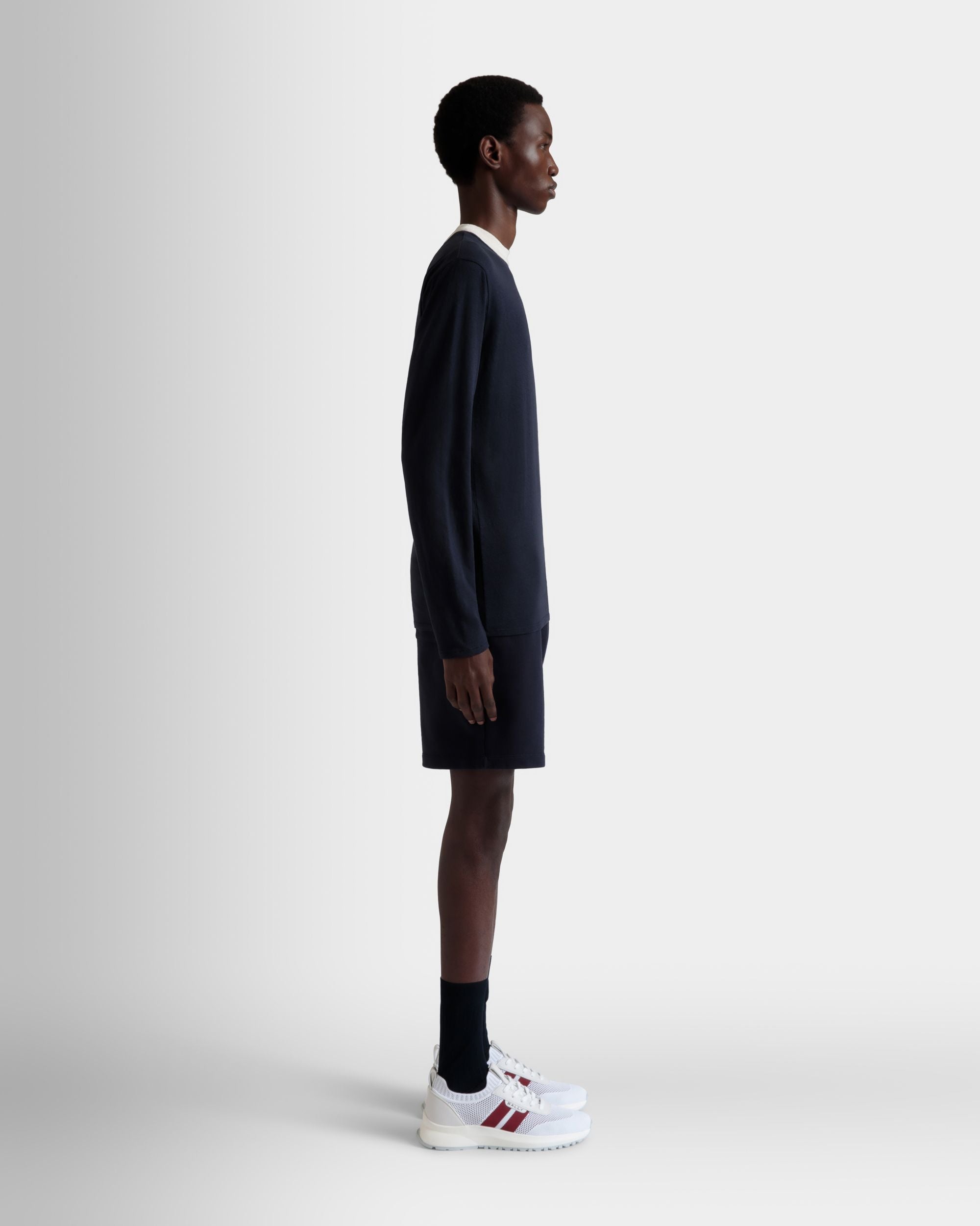 T-Shirt À Manches Longues En Coton Stretch Navy Blue - Homme - Bally - 05