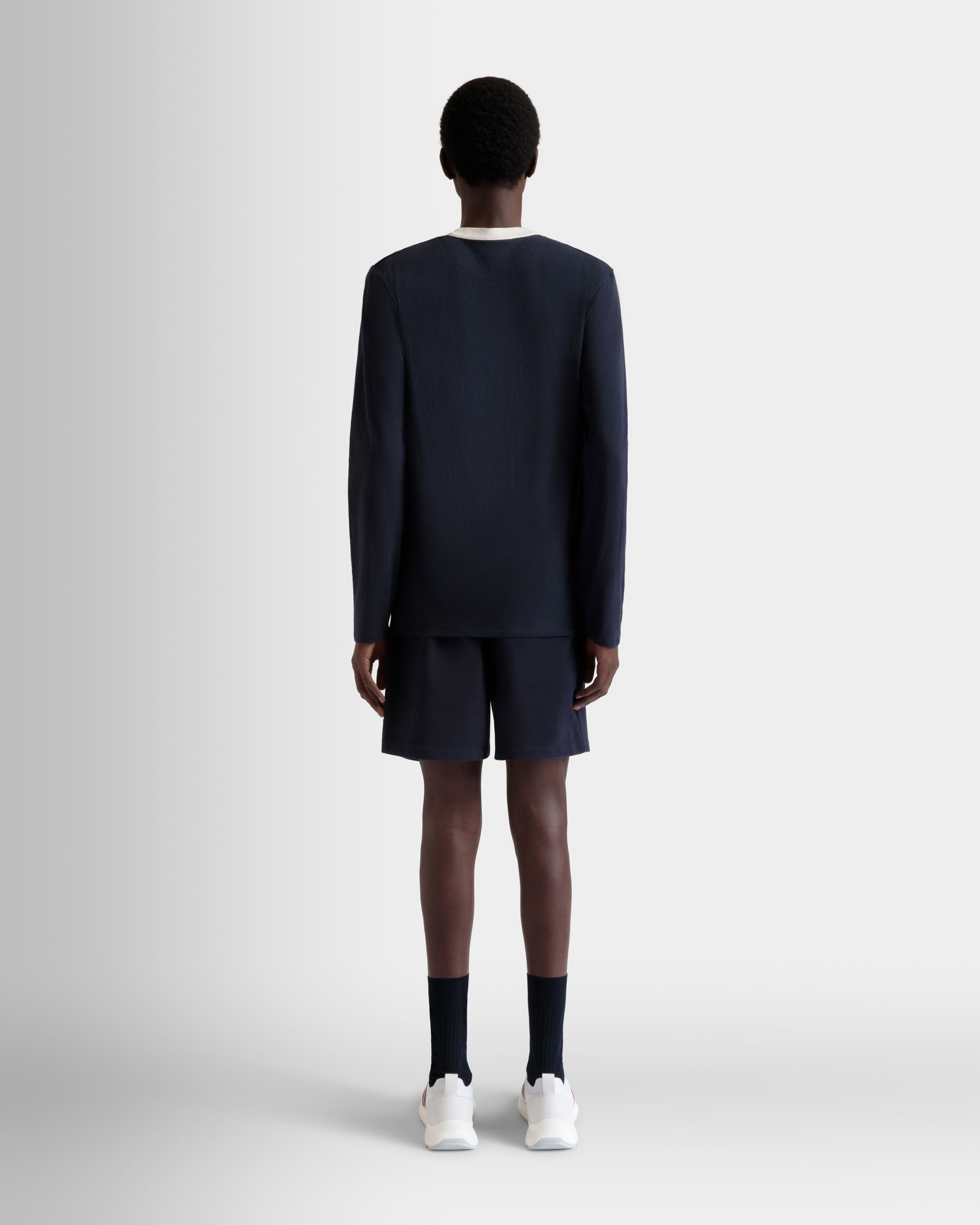 T-Shirt À Manches Longues En Coton Stretch Navy Blue - Homme - Bally - 06