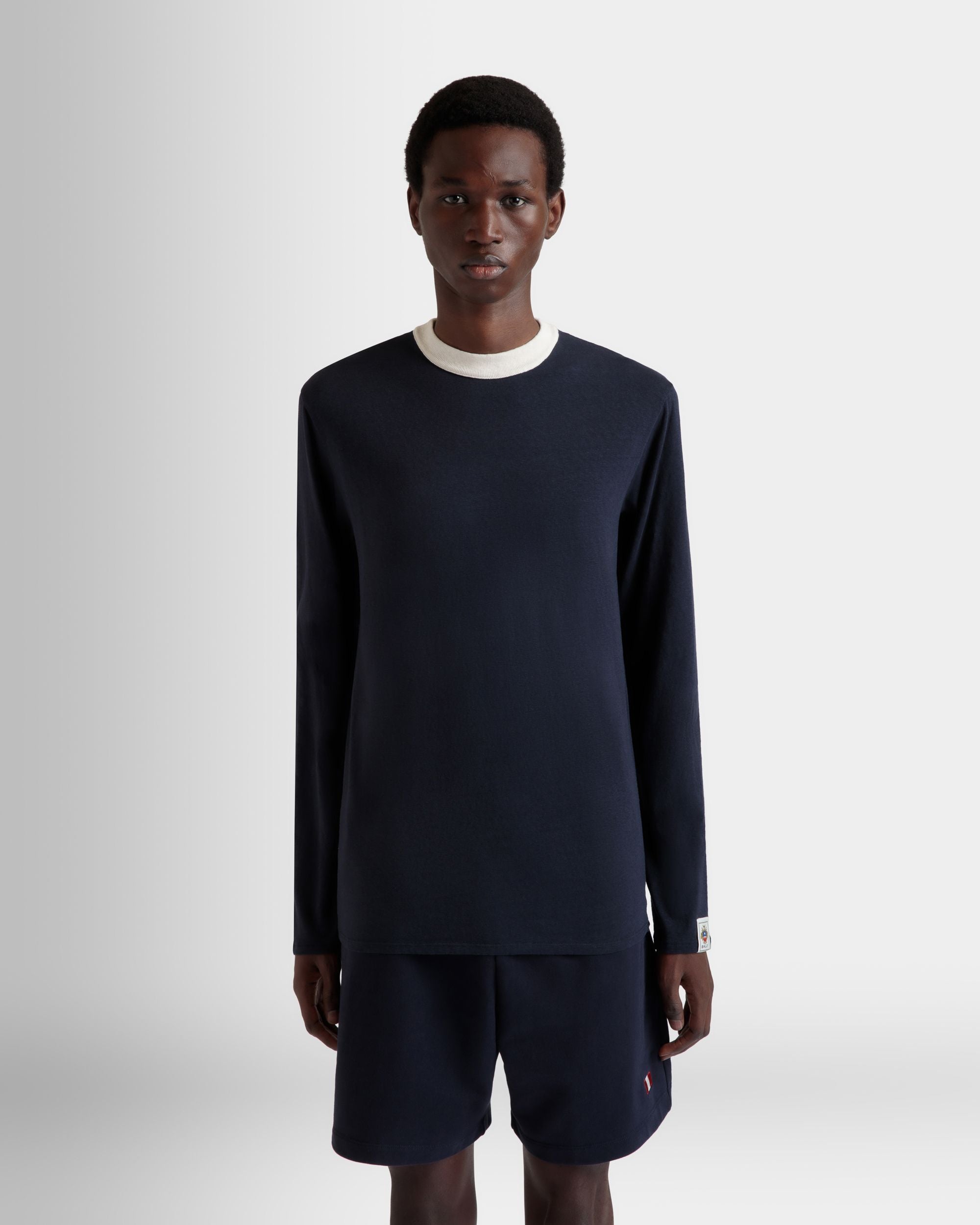 T-Shirt À Manches Longues En Coton Stretch Navy Blue - Homme - Bally - 08