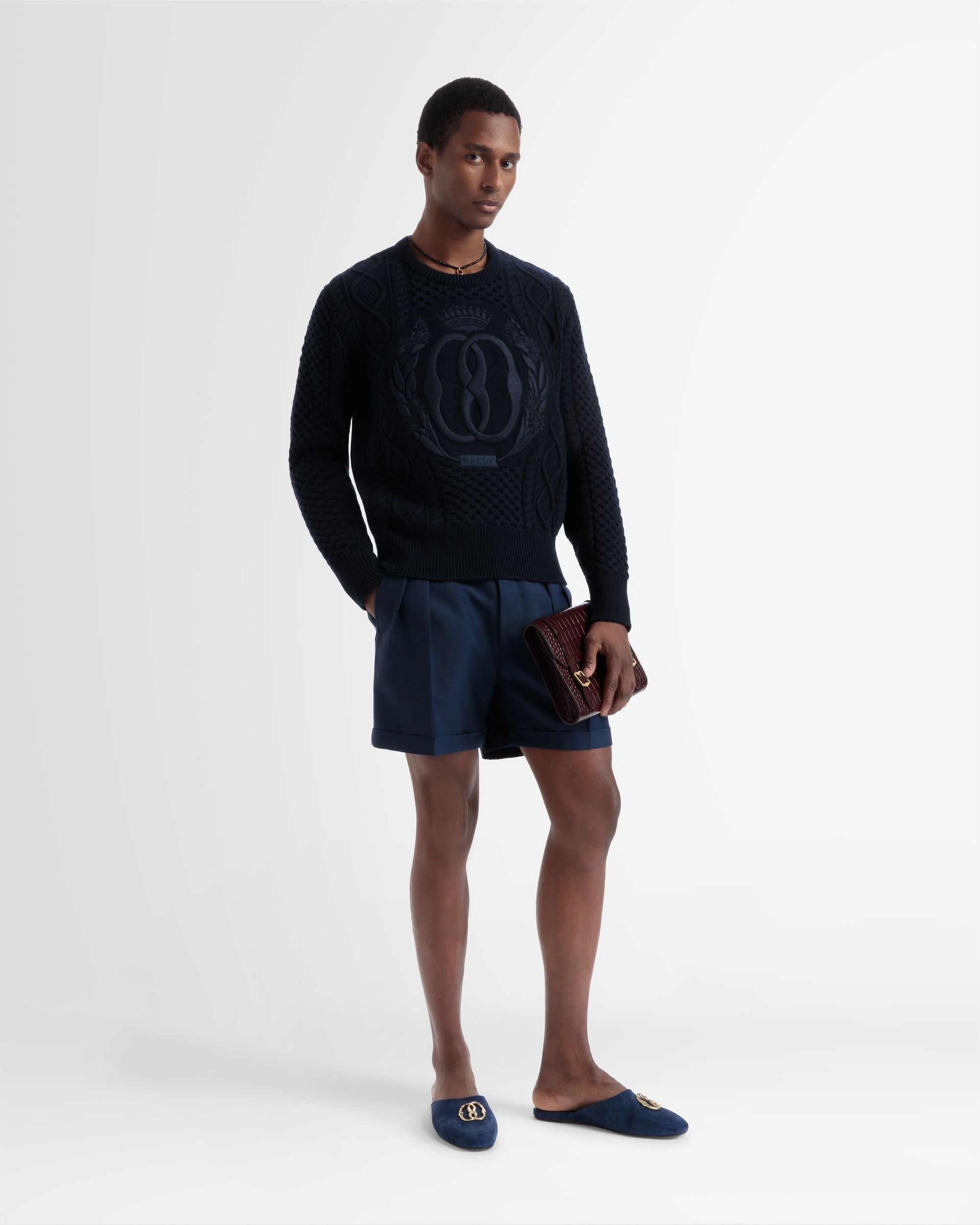 Rundhalspullover Aus Marineblauer Wolle - Herren - Bally - 02