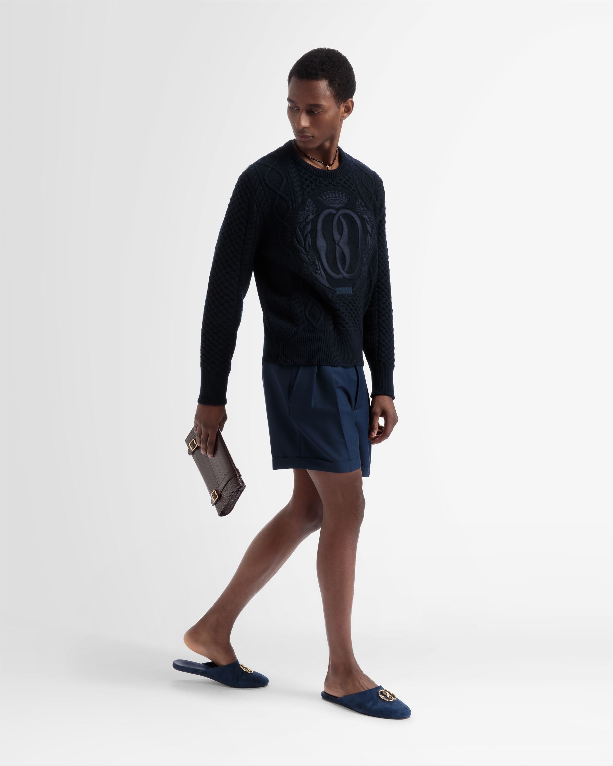 Rundhalspullover Aus Marineblauer Wolle - Herren - Bally - 05