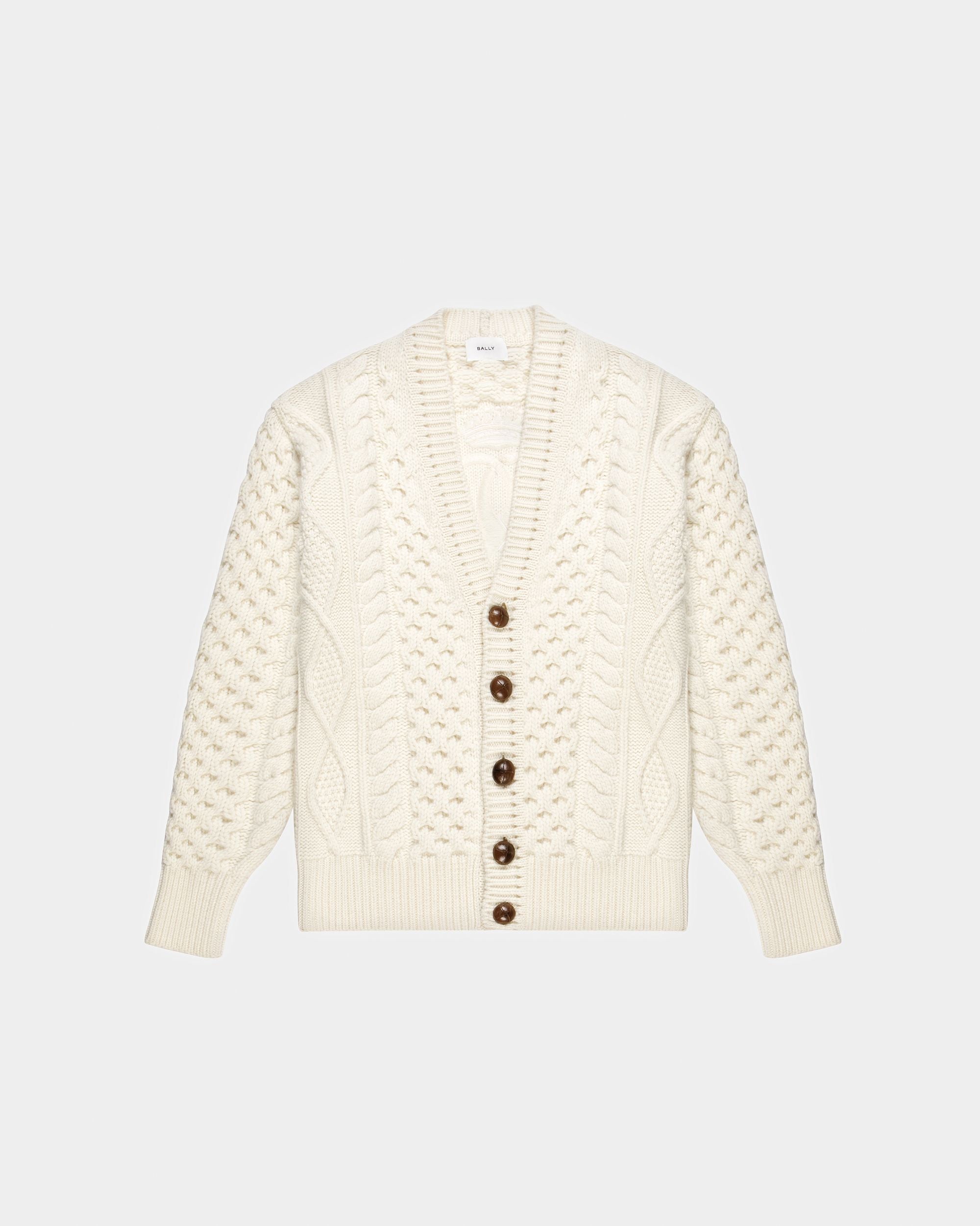 V-Neck-Strickjacke Mit Zopfmuster In Elfenbein - Herren - Bally - 01