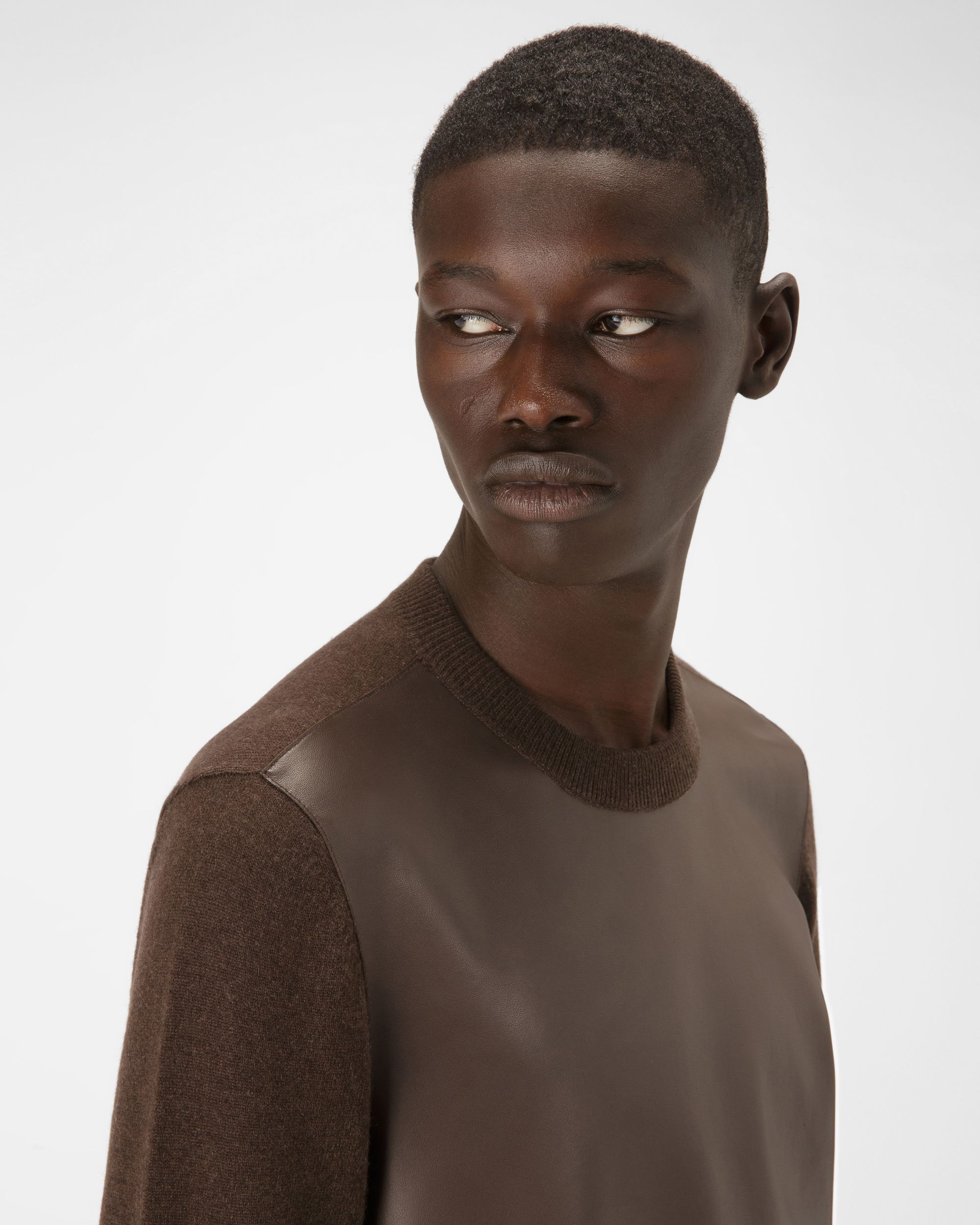 Pull En Cachemire Et Cuir En Brun Ébène - Homme - Bally - 02