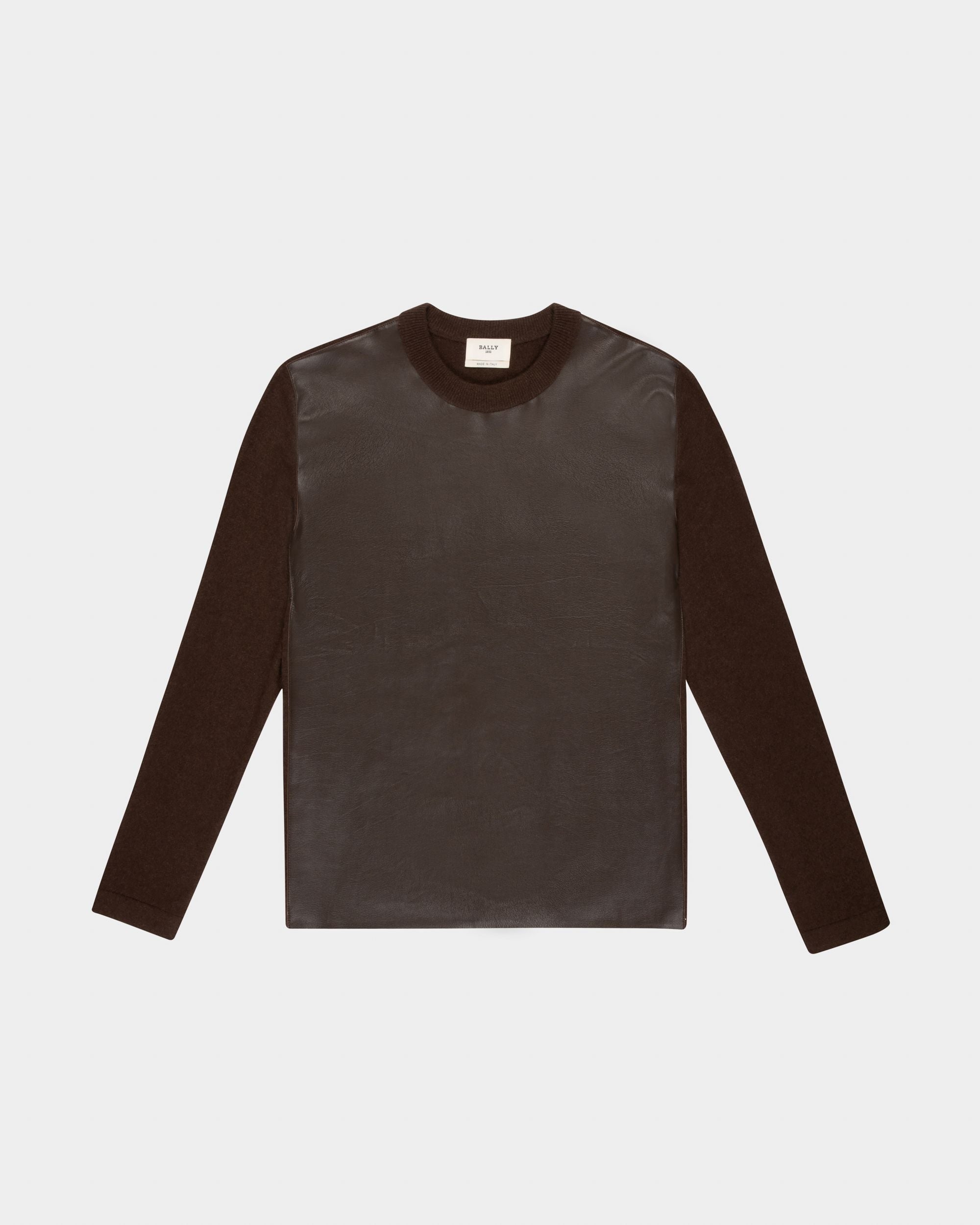 Pull En Cachemire Et Cuir En Brun Ébène - Homme - Bally - 04