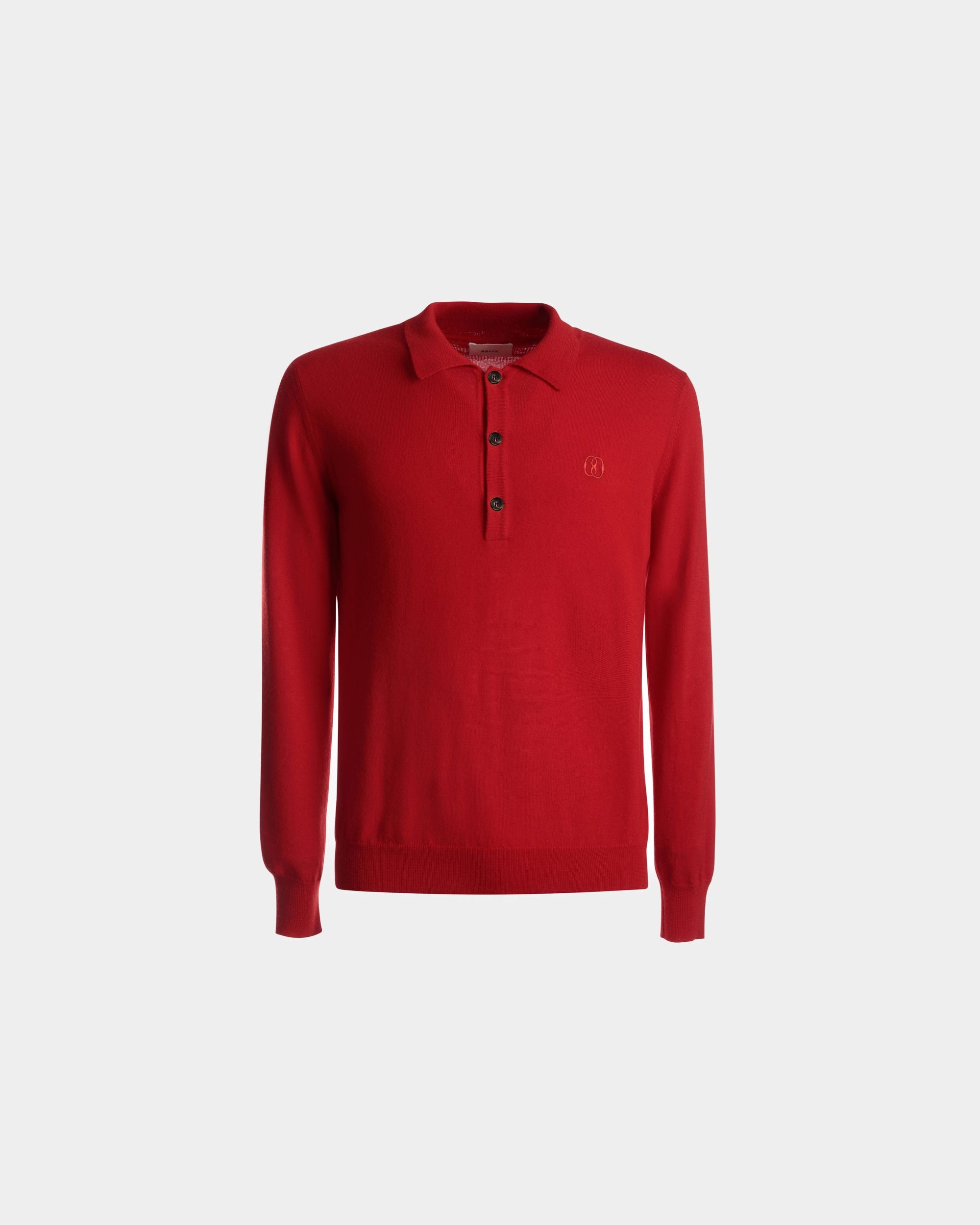 Long Sleeve Polo In Deep Ruby Wool - Men's - Bally - 01