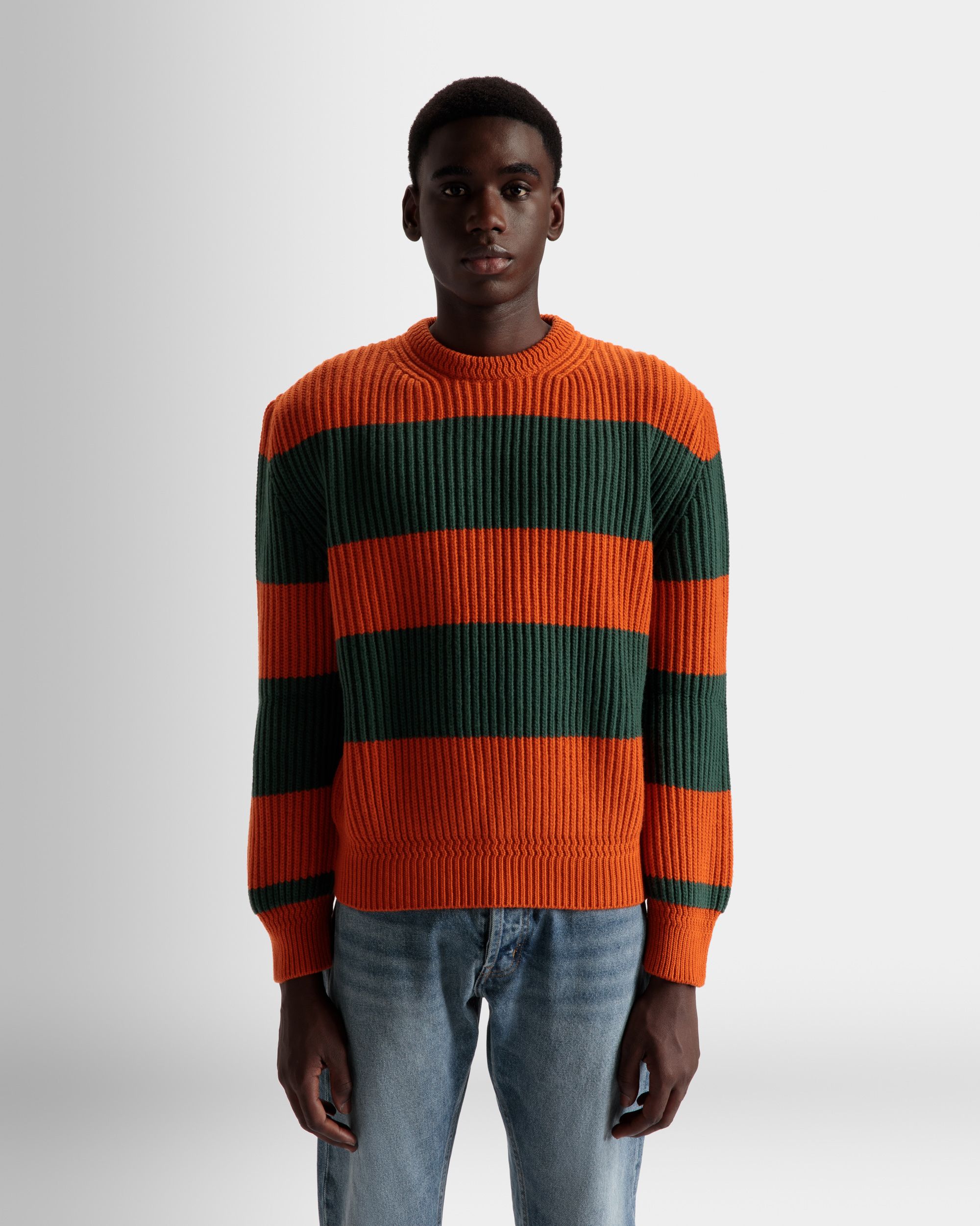 Pull Ras-Du-Cou À Rayures En Laine Orange Et Kelly Green - Homme - Bally - 03