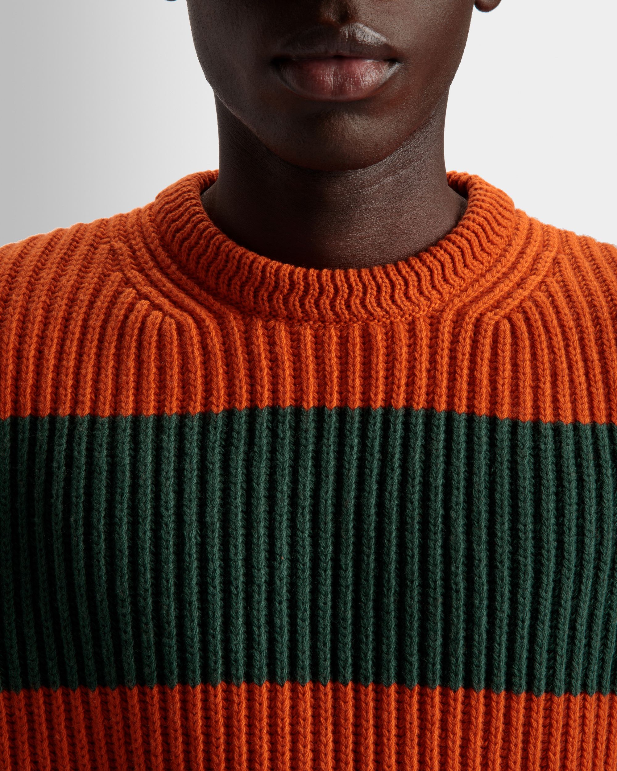 Pull Ras-Du-Cou À Rayures En Laine Orange Et Kelly Green - Homme - Bally - 04