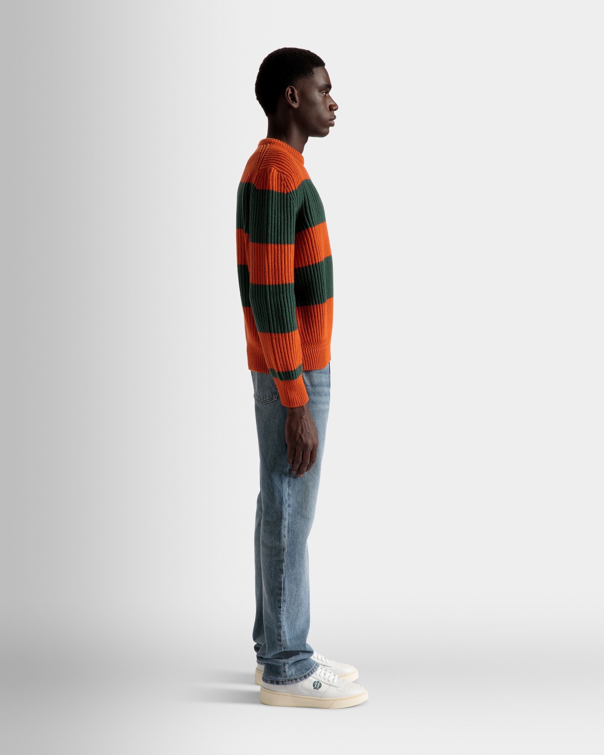 Pull Ras-Du-Cou À Rayures En Laine Orange Et Kelly Green - Homme - Bally - 05