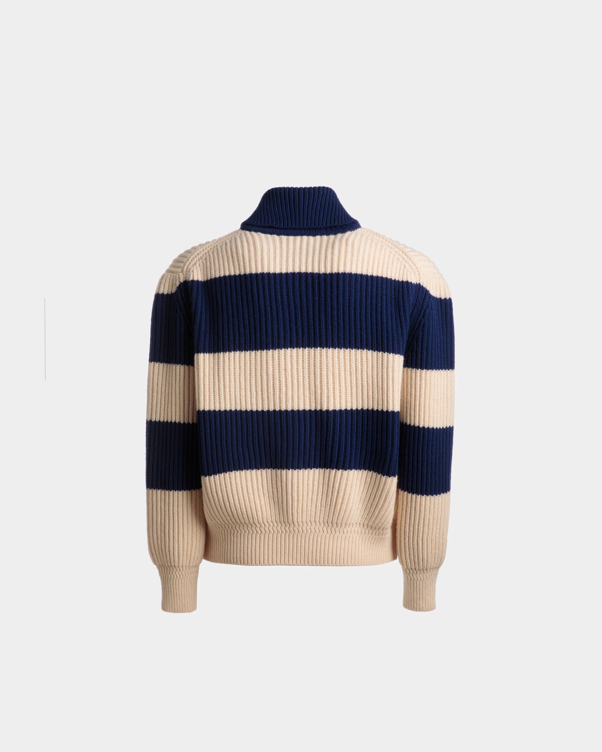 Gestreifte Strickjacke Aus Wolle In Elfenbein Und Marineblau - Herren - Bally - 07