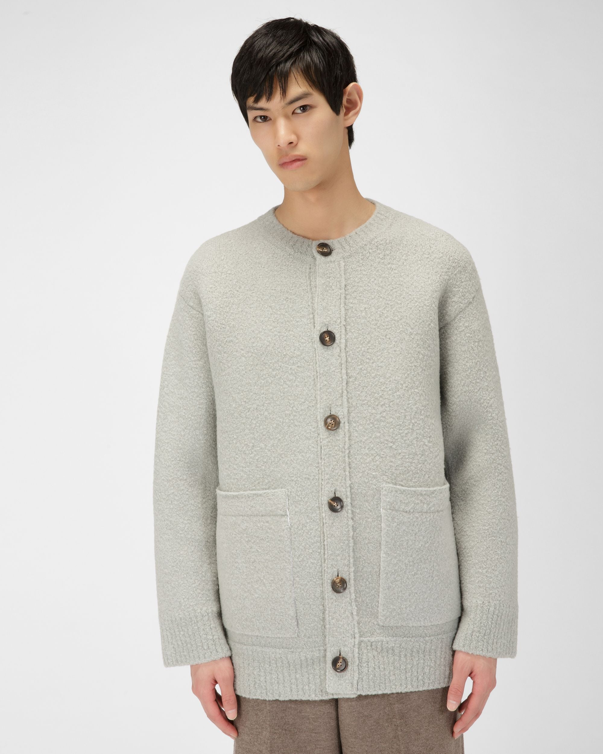 Wool Blend Cardigan In Light Blue - Men's - Bally - 01