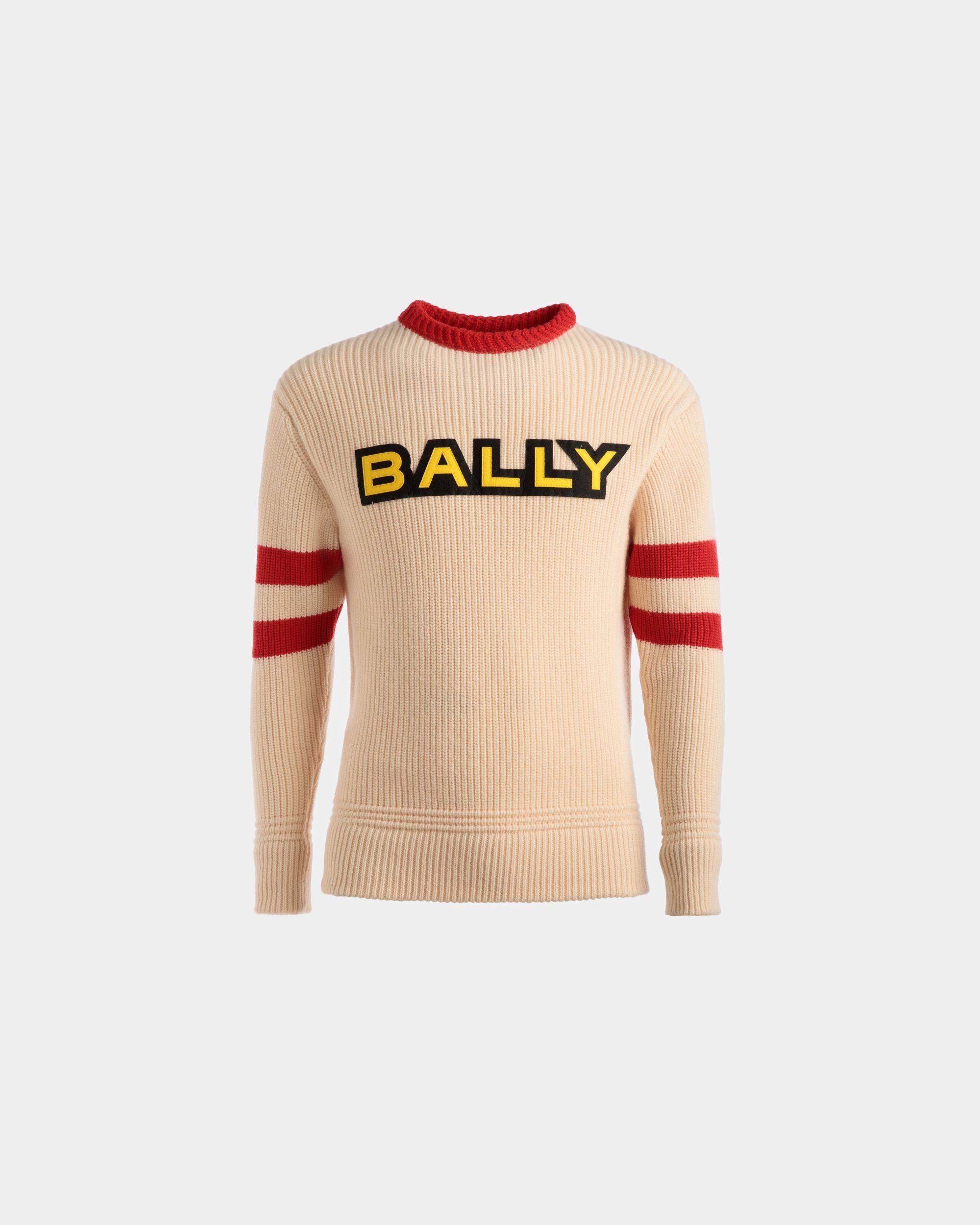 Jersey Con Cuello Redondo De Lana Color Hueso Y Rojo - Hombre - Bally - 01