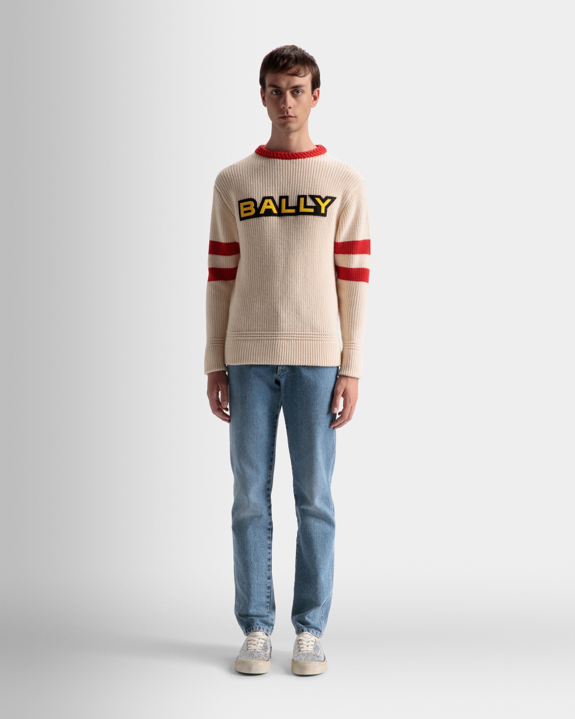 Jersey Con Cuello Redondo De Lana Color Hueso Y Rojo - Hombre - Bally - 02