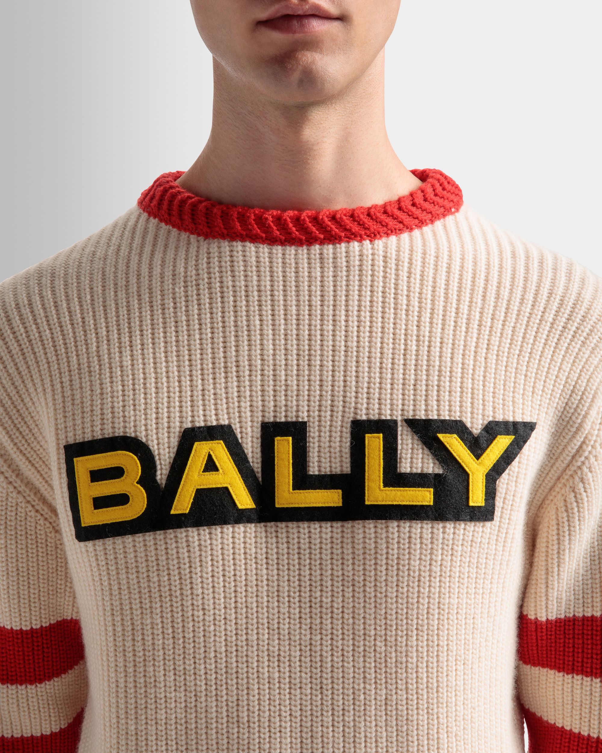 Jersey Con Cuello Redondo De Lana Color Hueso Y Rojo - Hombre - Bally - 04