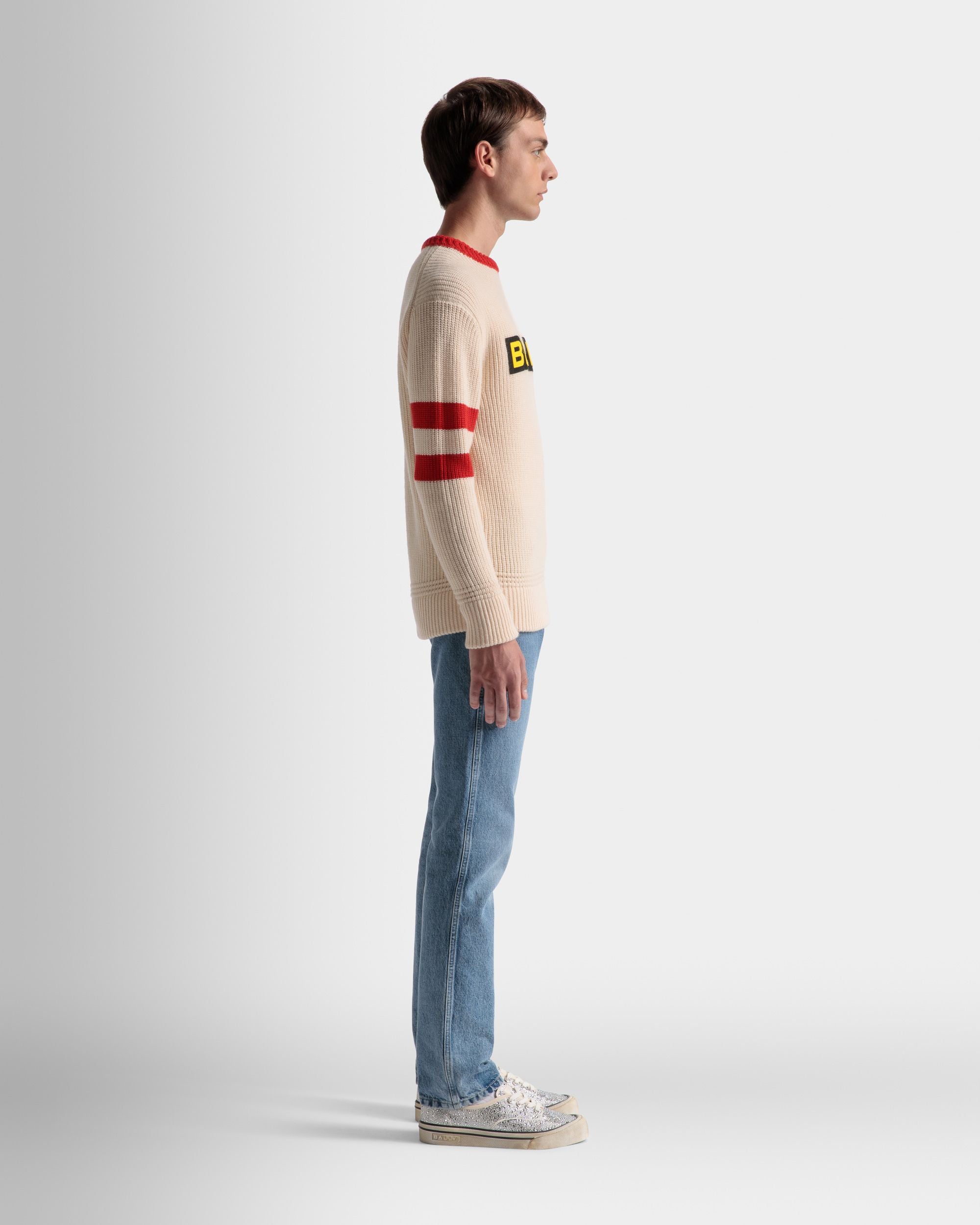 Jersey Con Cuello Redondo De Lana Color Hueso Y Rojo - Hombre - Bally - 05