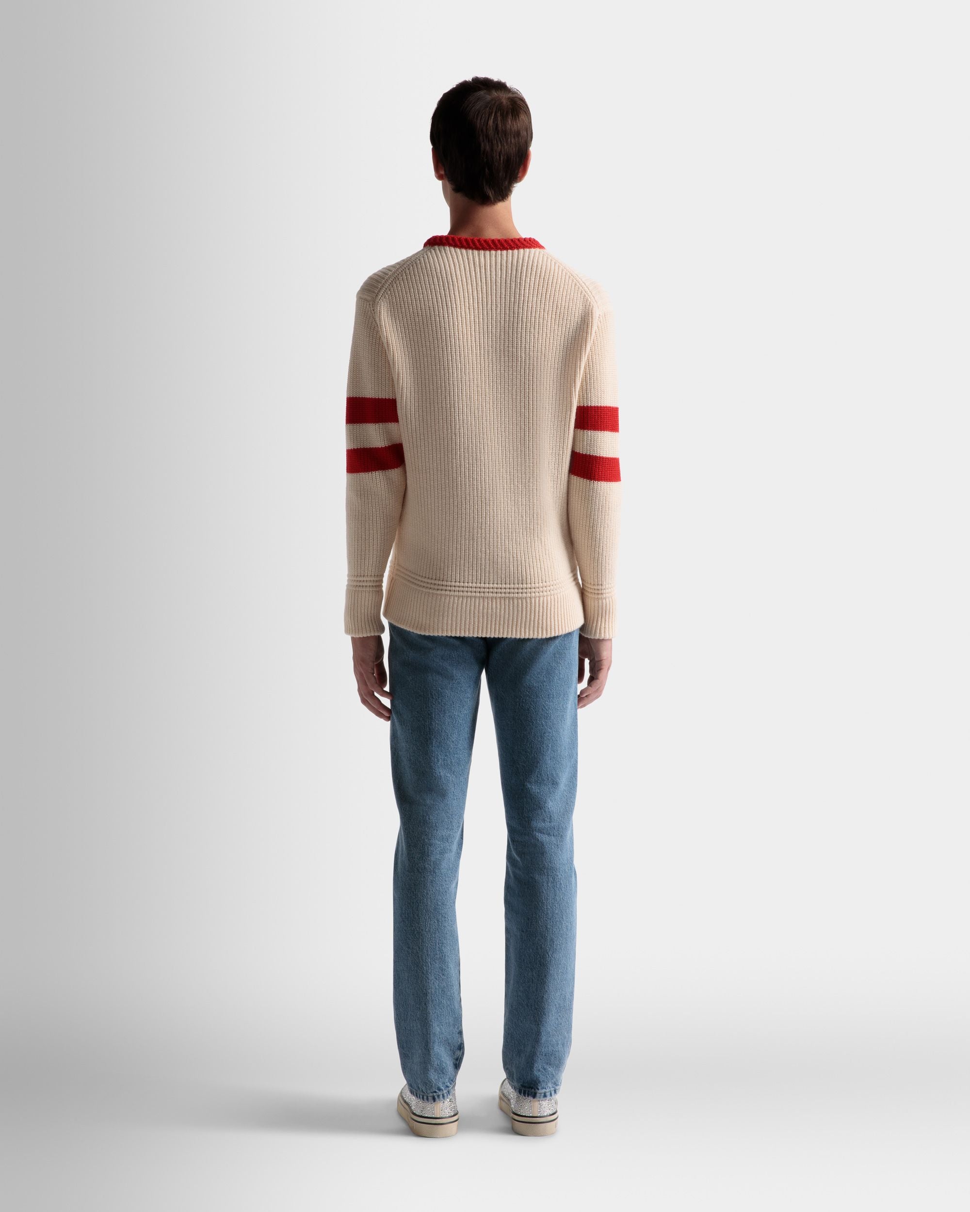Jersey Con Cuello Redondo De Lana Color Hueso Y Rojo - Hombre - Bally - 06