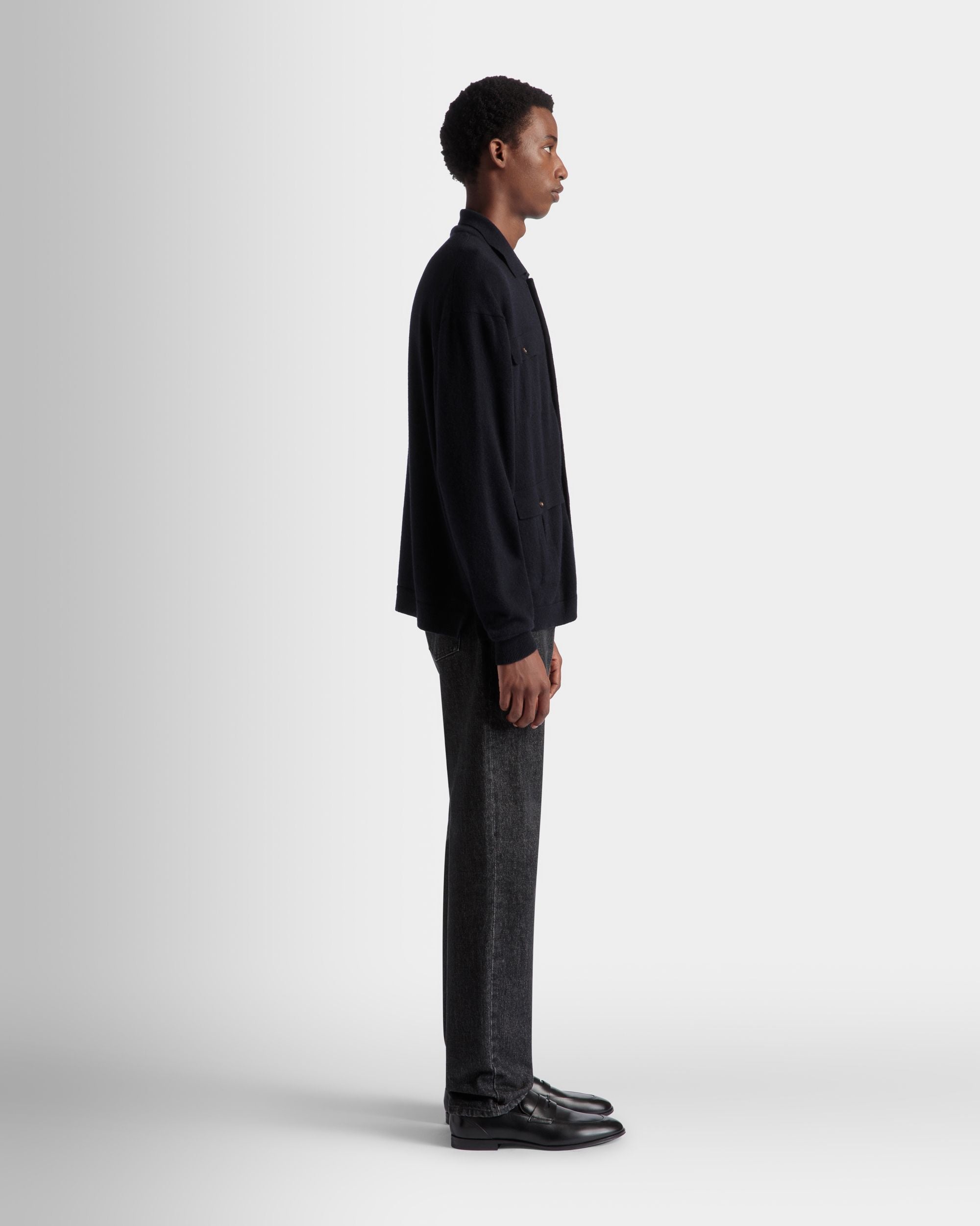 Chemise À Manches Longues Avec Logo En Cachemire Navy Blue - Homme - Bally - 06