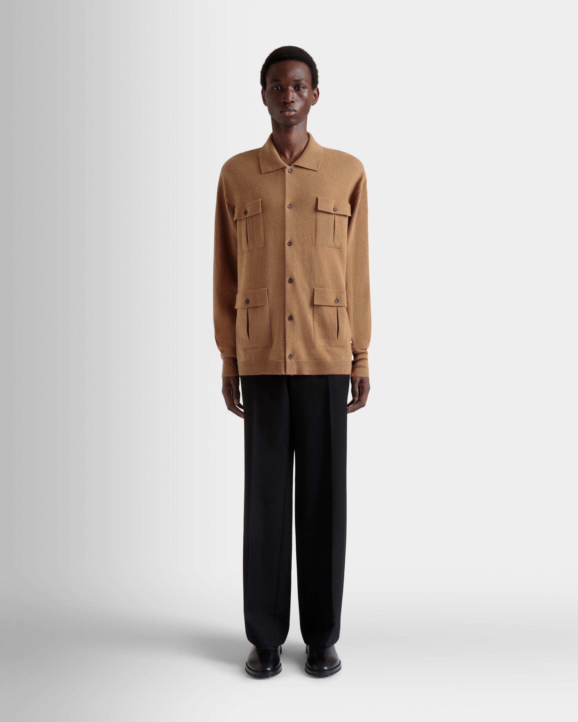 Chemise À Manches Longues Avec Logo En Cachemire Marron - Homme - Bally - 02