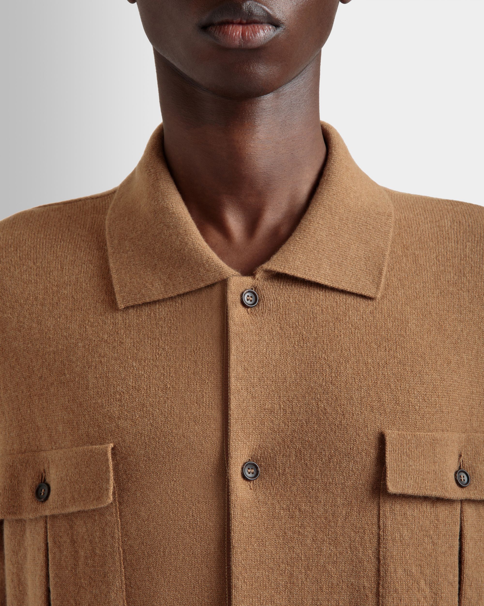 Chemise À Manches Longues Avec Logo En Cachemire Marron - Homme - Bally - 03