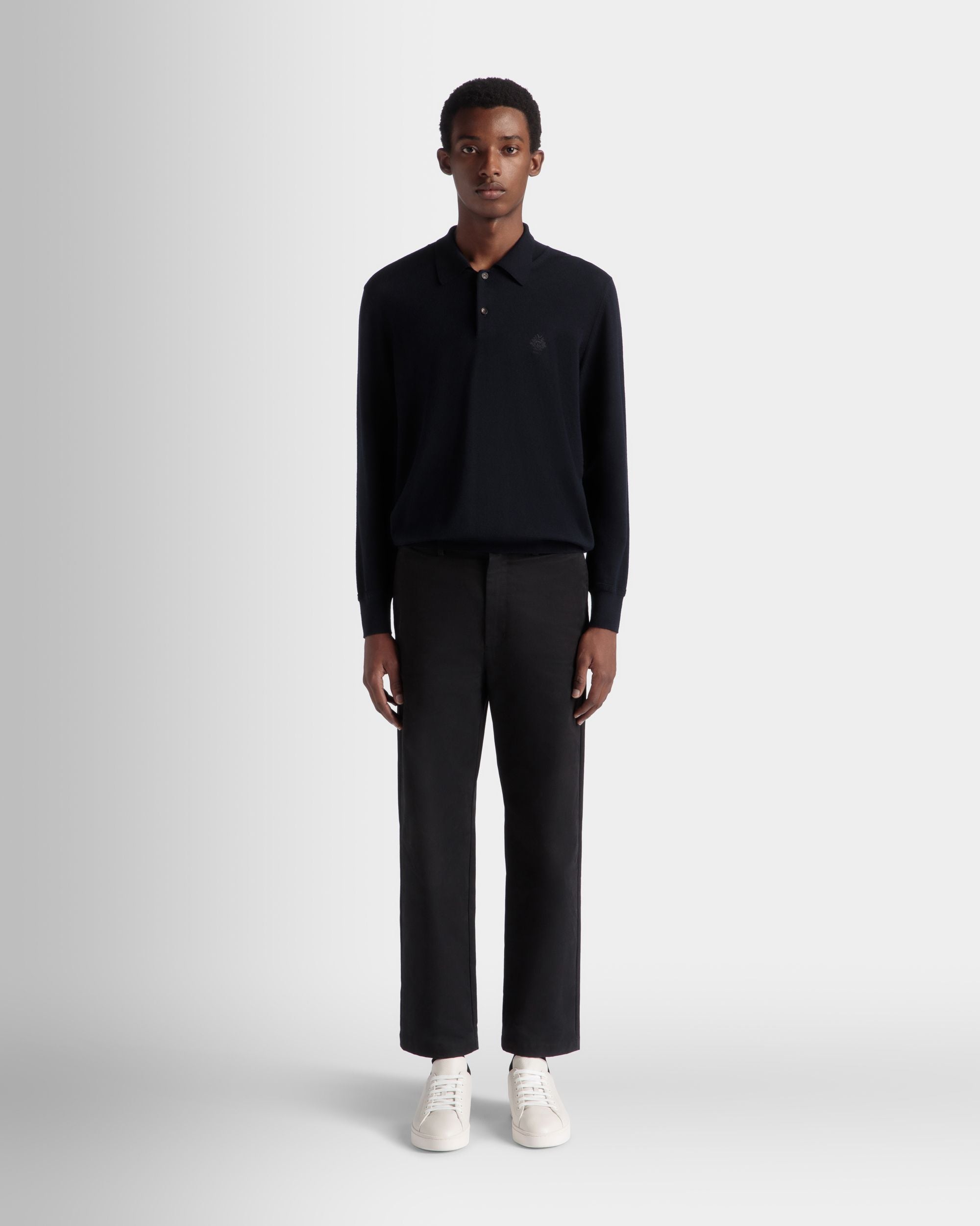 Polo À Manches Longues Avec Logo Bally Crest En Laine Navy Blue - Homme - Bally - 02