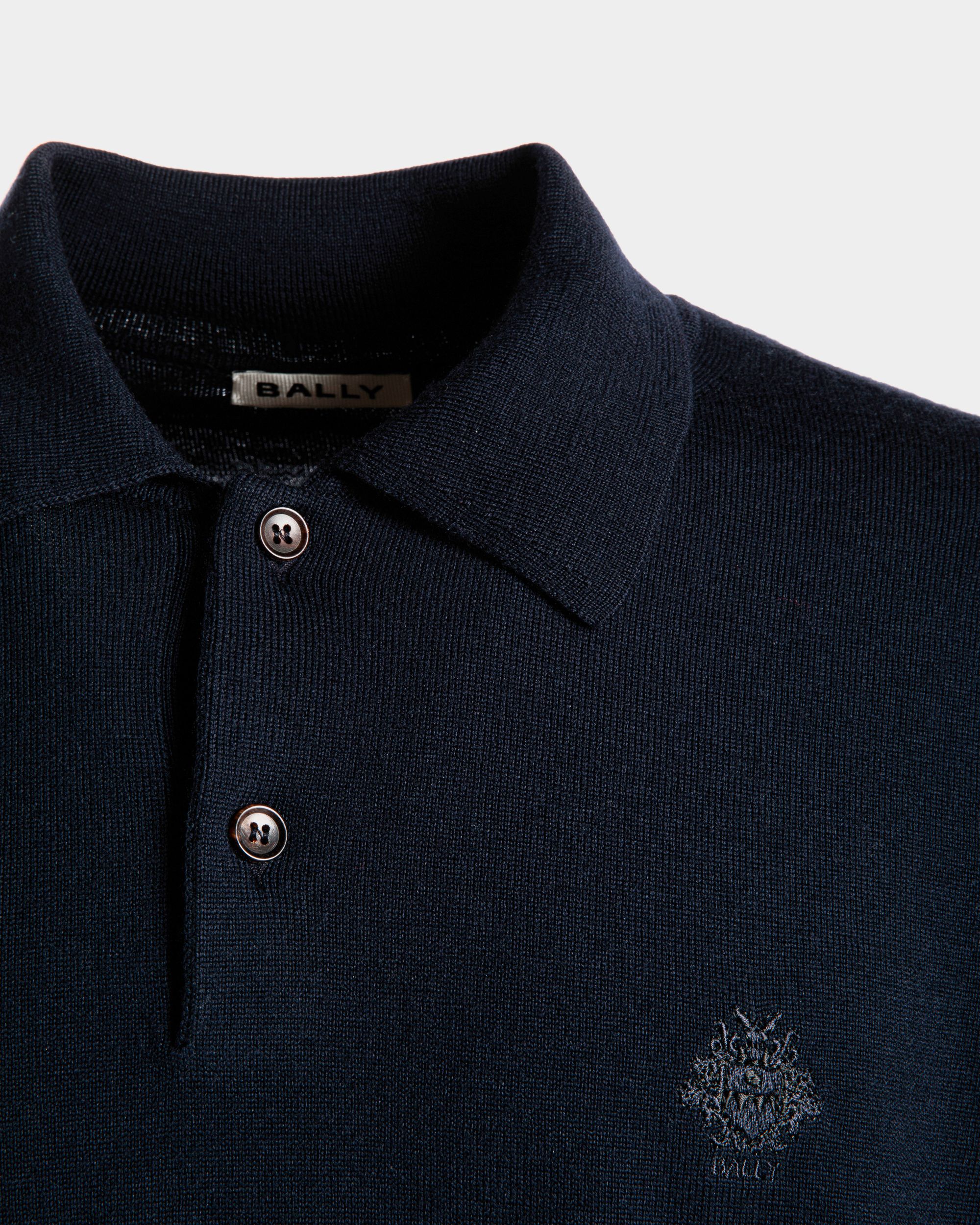 Polo À Manches Longues Avec Logo Bally Crest En Laine Navy Blue - Homme - Bally - 05