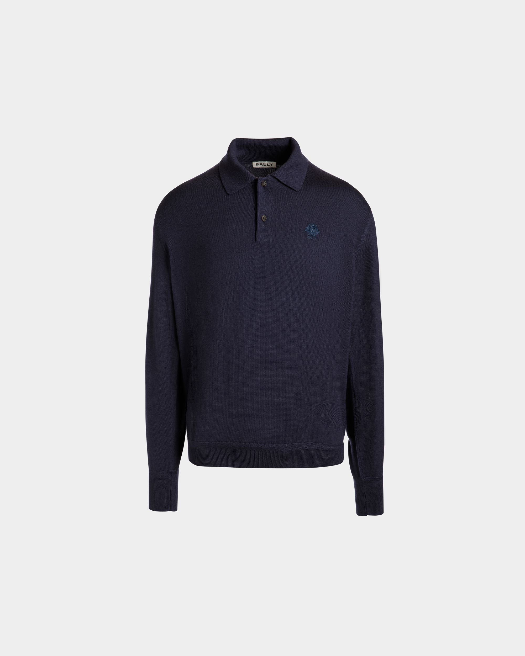 Langärmeliges Poloshirt Aus Kaschmirgemisch In Navy Blue Mit Bally Crest-Logo - Herren - Bally - 01