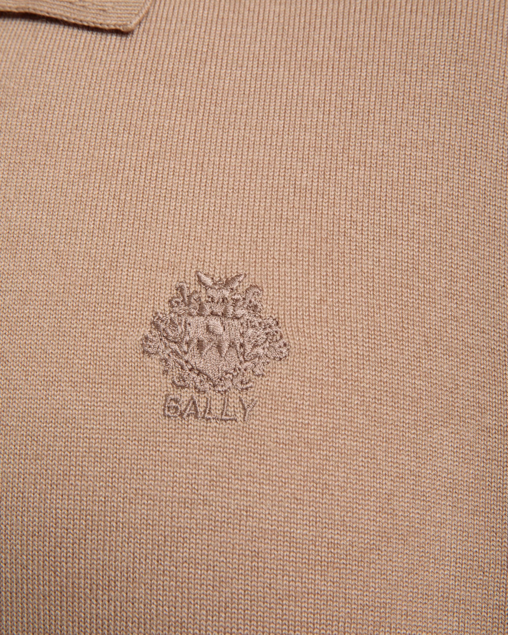 Long Sleeve Polo Shirt With a Bally Crest in Camel Wool-Cashmere - Homme - Bally - 02