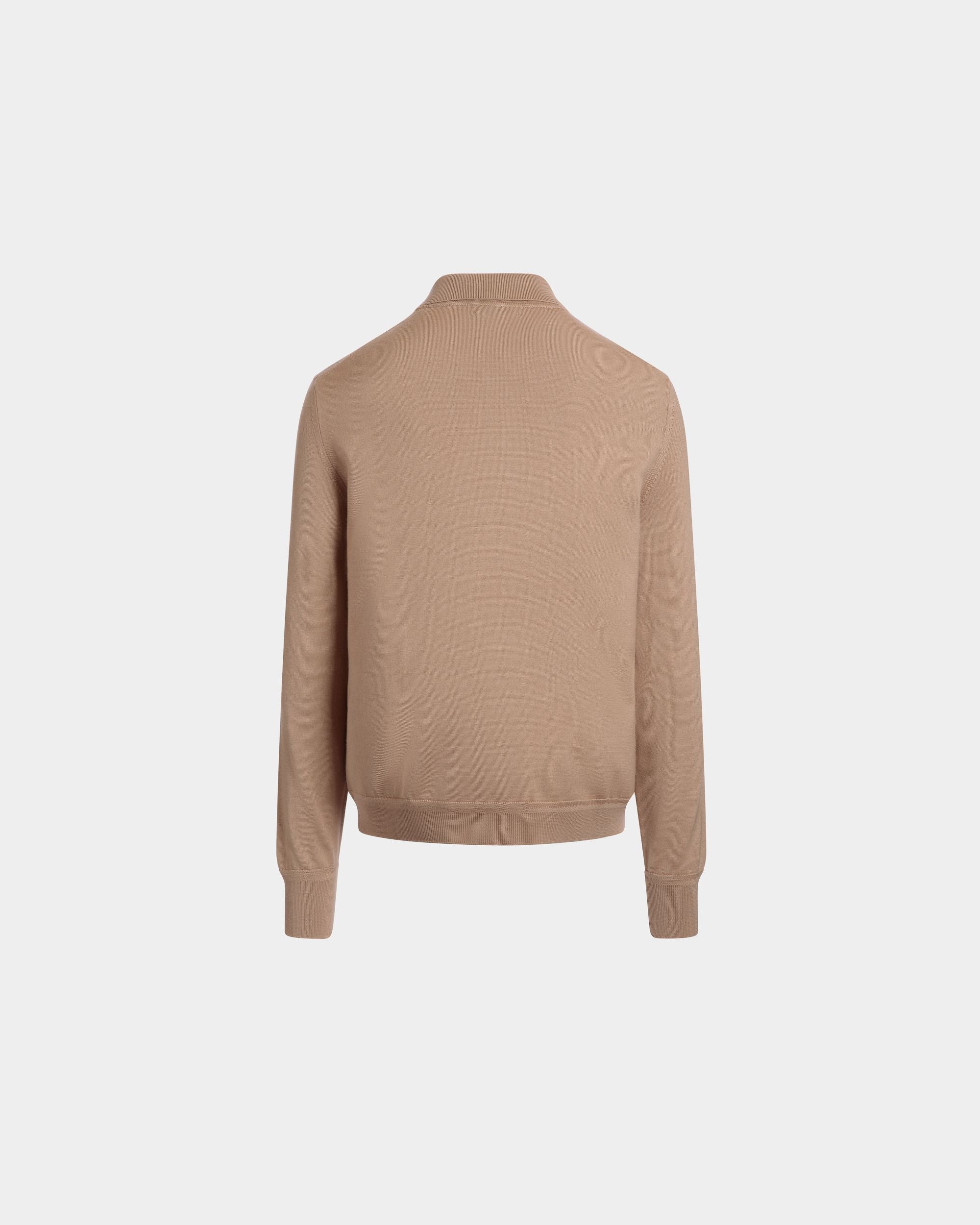 Long Sleeve Polo Shirt With a Bally Crest in Camel Wool-Cashmere - Homme - Bally - 03